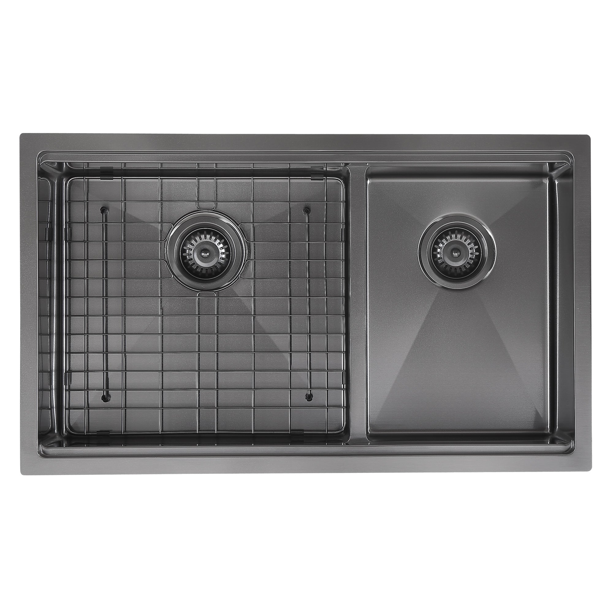 Ancona 32-Inch 60/40 Double Bowl Undermount Kitchen Sink with Grid & Roll-Up Mat - Black PVD Nano Coating for Stainless Steel - Perfect for Modern Kitchens, Restaurant Prep, and Heavy-Duty Cooking