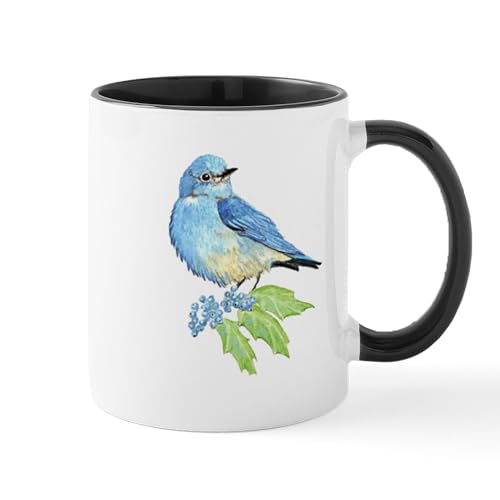 White/Black Inside - Watercolor Mountain Bluebird Bird Nature Art Mugs