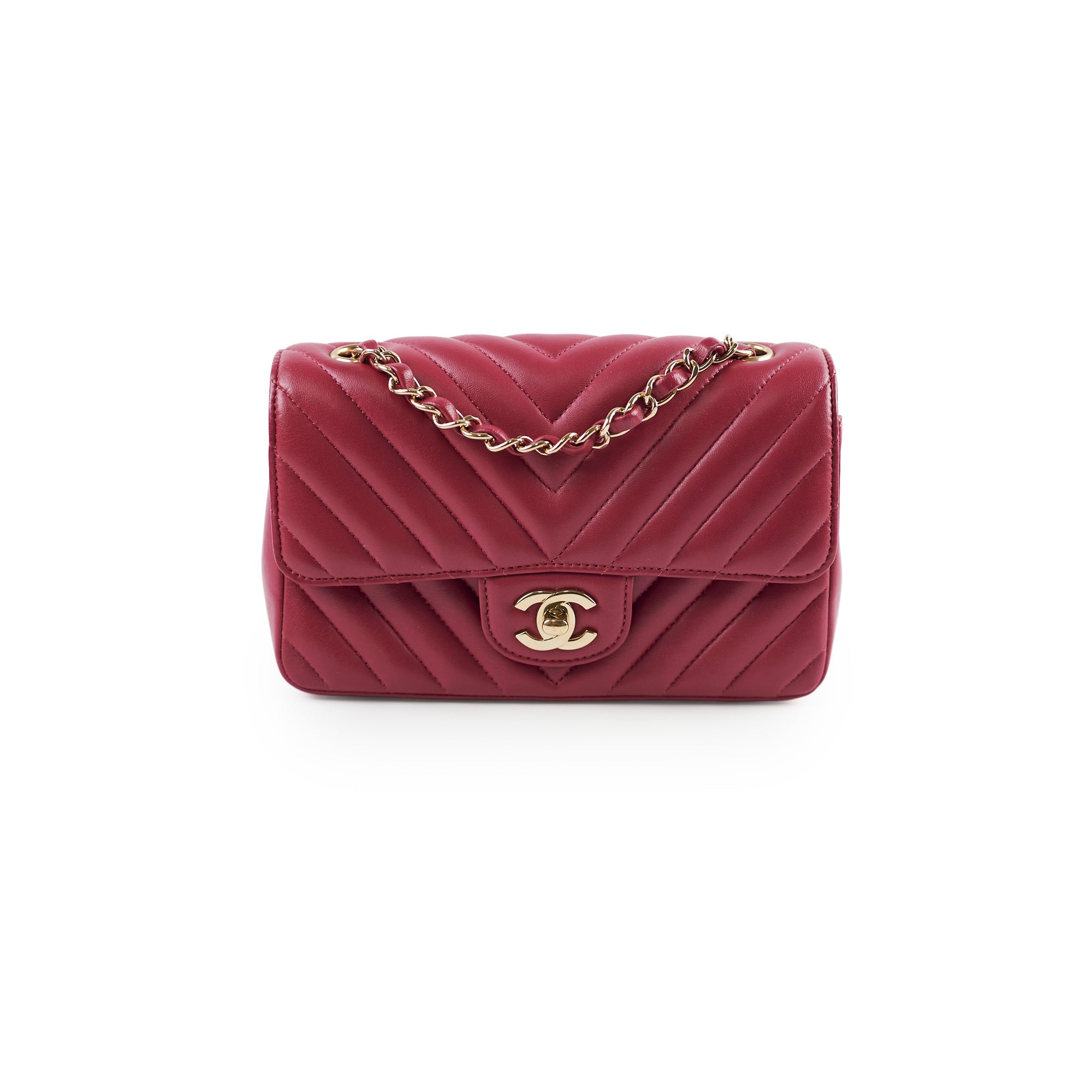 Chanel Mini Rectangular Bag in Dark Pink Chevron Lambskin Leather - Luxury Crossbody Purse for Women, Perfect for Date Night & Special Occasions