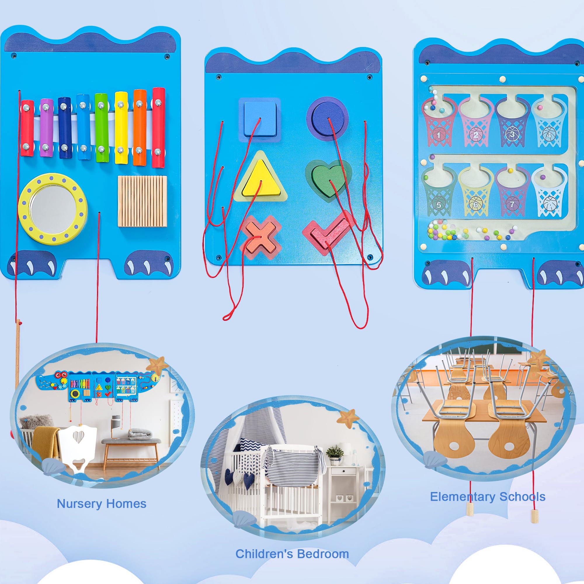 Crocodile Sensory Toys Activity Wall Panels - Montessori Educational Busy Board for Toddlers, Wooden Learning Activity Cube & Interactive Sensory Wall (Blue) | Perfect for Daycare, Preschool & Home Playrooms