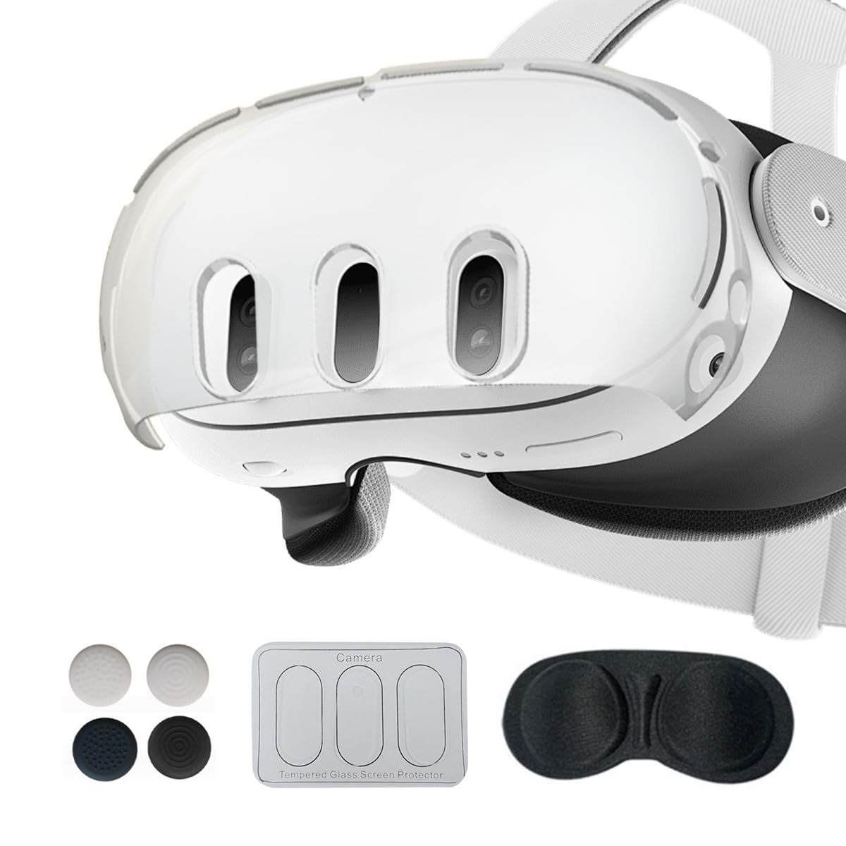 Meta Quest 3 VR Headset Protective Accessories - Durable Polycarbonate Transparent Dustproof Cover Case for Meta Quest 3 (White) - Perfect for Gaming, VR Experiences & Travel Protection