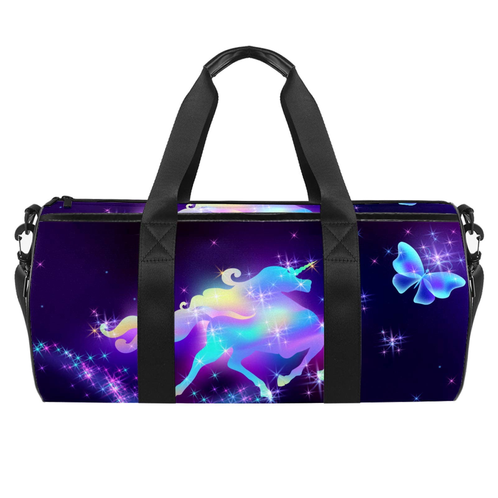 **Stylish Dragon Sword & Iridescent Unicorn Print Travel Duffel Bag – Waterproof Wet Pocket Gym Tote for Men & Women – Perfect for Sports, Travel & Workouts**