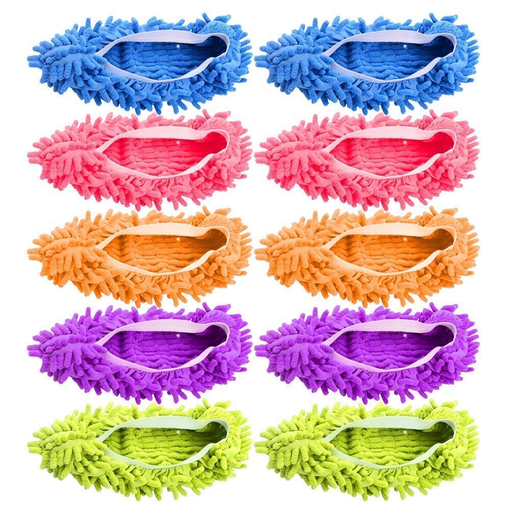 Soft Washable Reusable Mop Slippers for Floor Cleaning - Dust & Hair Removal Shoes for Men & Women - Non-Slip House Cleaning Tool for Kitchen, Bathroom, Office - Multicolor (Perfect for Quick Cleaning & Polishing Floors)
