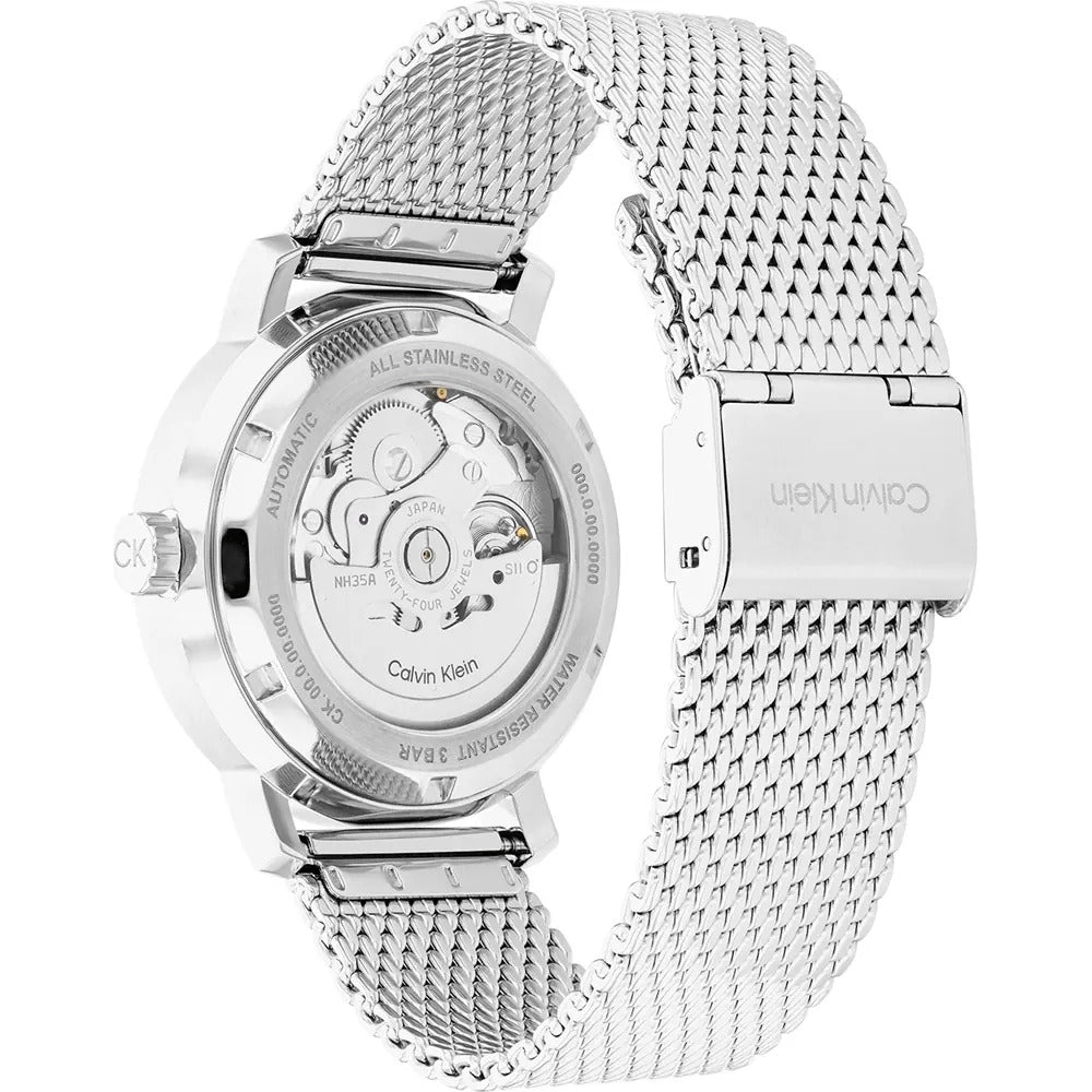 Calvin Klein Iconic Automatic Silver Dial Mesh Steel Watch 25300004 for Men - Stylish & Durable Timepiece for Business, Casual & Formal Occasions