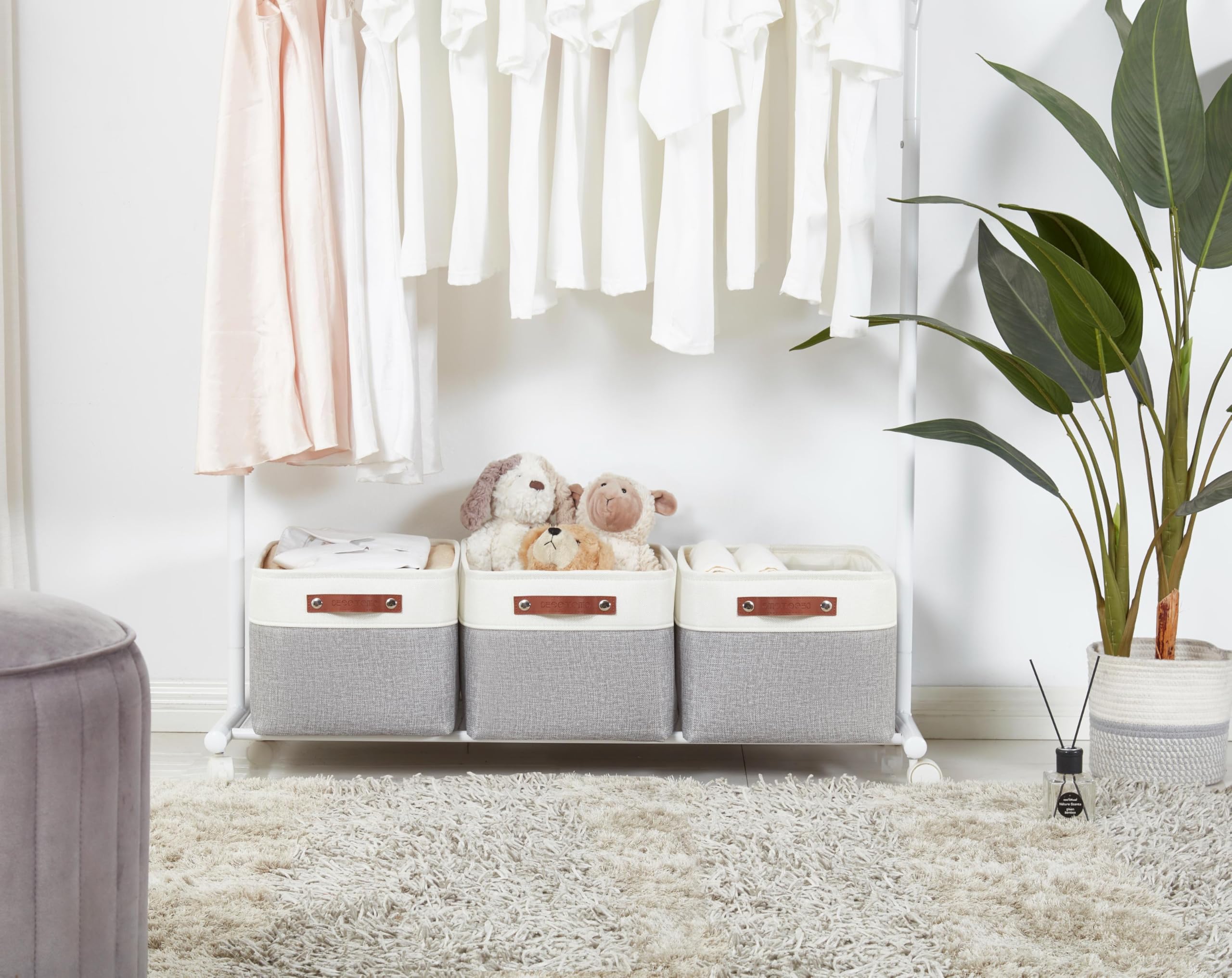 DECOMOMO Fabric Storage Bins - Large Grey & White Storage Baskets (3 Pack) for Shelves, Closet Organization, Toys, Nursery - Perfect for Home, Office & Kids Room Storage Solutions