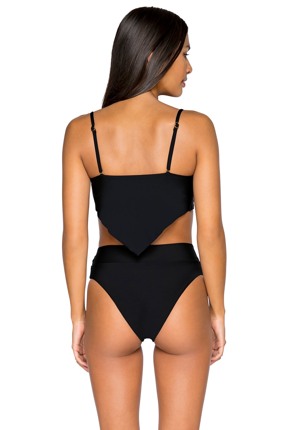 B Swim Black Out Calypso Top - Women's High Neck Athletic Swimwear for Surfing, Beach Volleyball & Pool Workouts