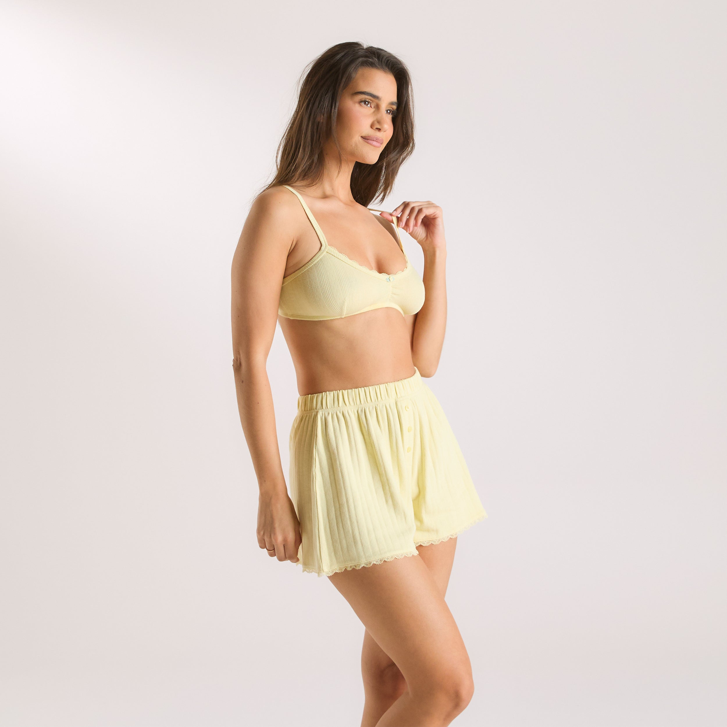 Buttercup Yellow Pointelle Bralette - Soft Lace Wireless Bra for Women | Perfect for Yoga, Lounge & Everyday Comfort Wear