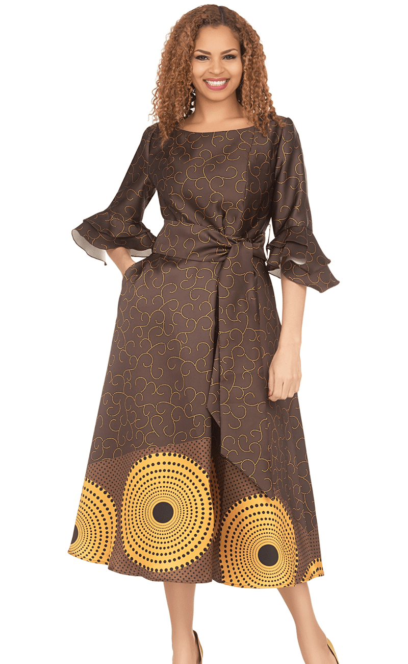 Giovanna Women's Elegant Floral Print Dress D1587 in Chocolate Brown - Perfect for Parties, Weddings & Special Occasions