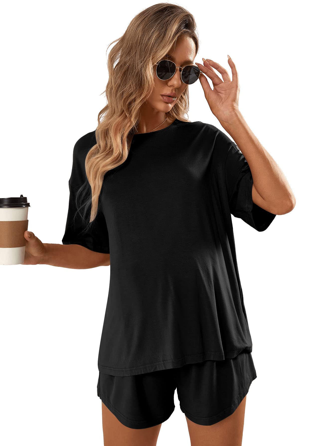 Verdusa Women's Maternity Pajama Set - 2 Piece Drop Shoulder Nursing Sleepwear, Soft Lounge Shorts & Top for Pregnant Women - Perfect for Nighttime Comfort, Breastfeeding & Relaxing at Home