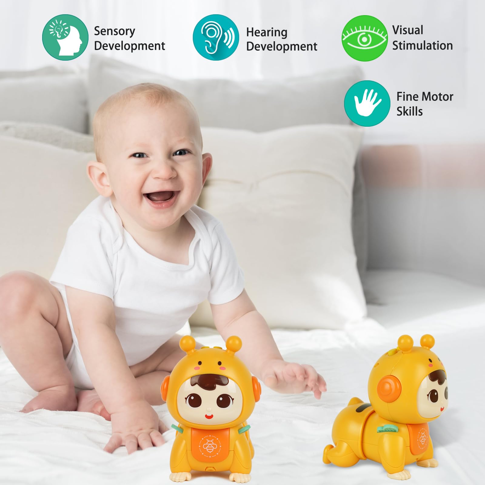 **Best Baby Toys for 1-2 Year Olds – Musical & Light-Up Educational Crawling Toys for Toddlers 18+ Months – Early Learning & Sensory Play (Yellow) – Perfect for Playtime, Gifts & Developmental Milestones**