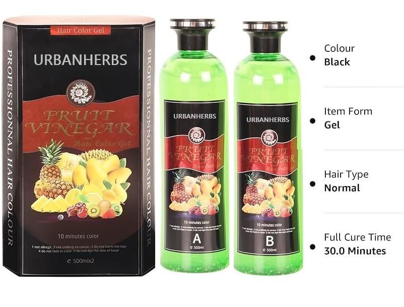 Natural Ammonia-Free Fruit Vinegar Hair Dye for Men & Women - 1000ml Black Hair Color | Safe, Gentle & Long-Lasting for Home Use & Salon Styling