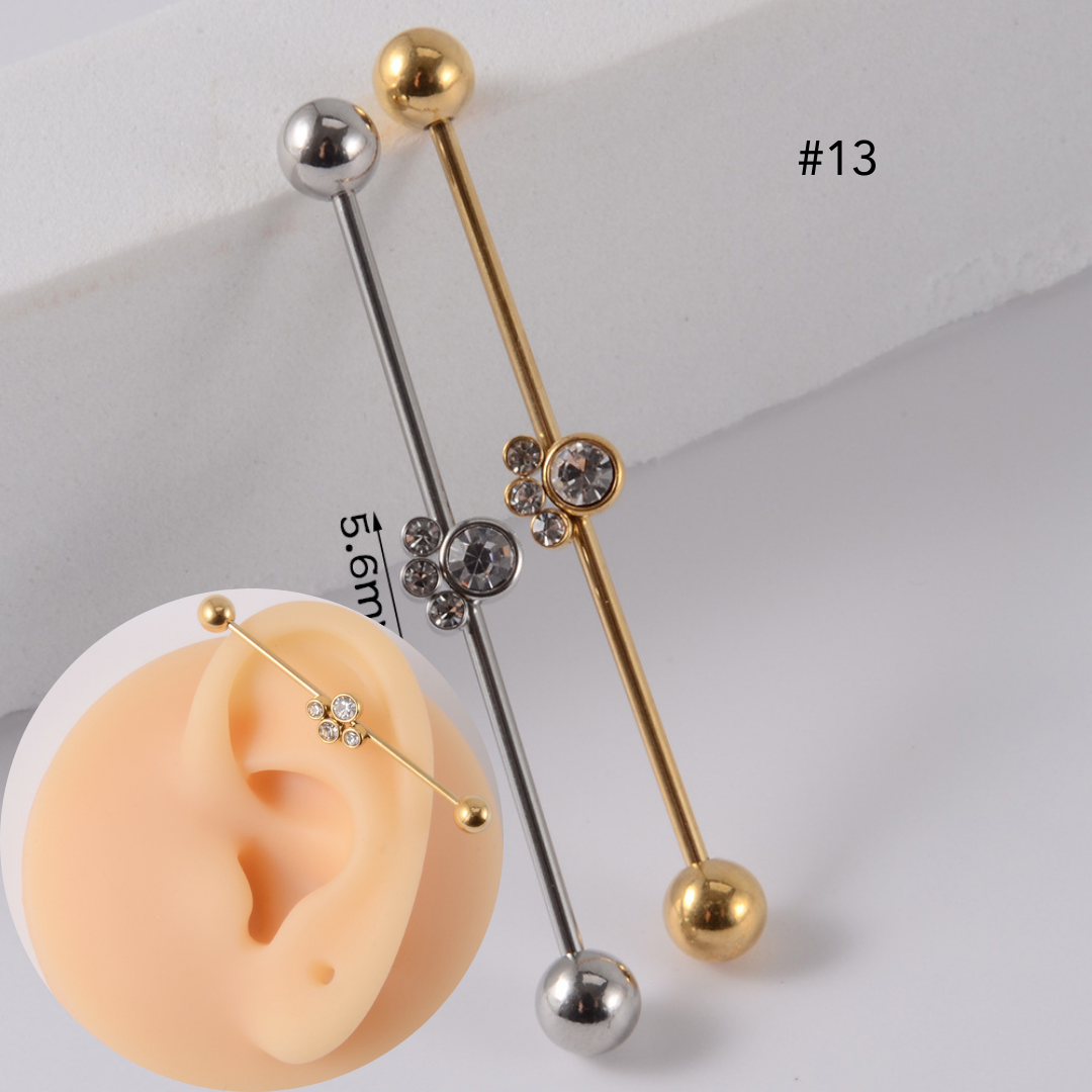 16G Gold & Silver Geometric Double Industrial Barbell Earring | DL2311 - Perfect for Cartilage Piercing, Helix, and Industrial Style Jewelry