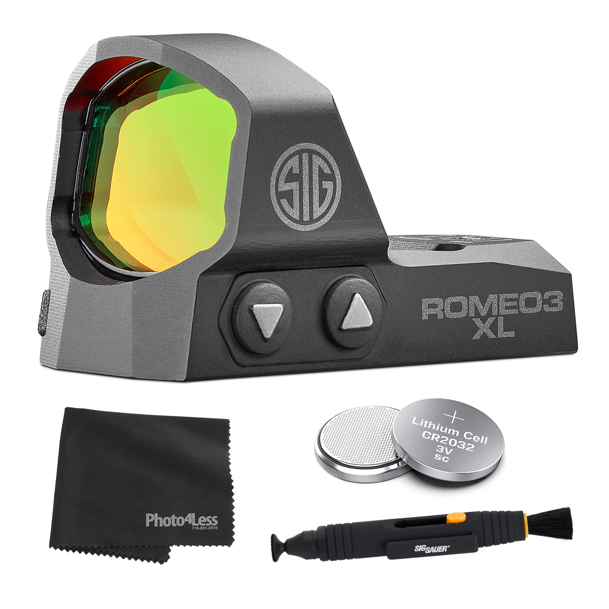 Sig Sauer ROMEO3 XL 1X35mm Red Dot Sight with 2 Extra Batteries & Lens Cleaning Kit - Perfect for Pistols, Rifles & Tactical Shooting