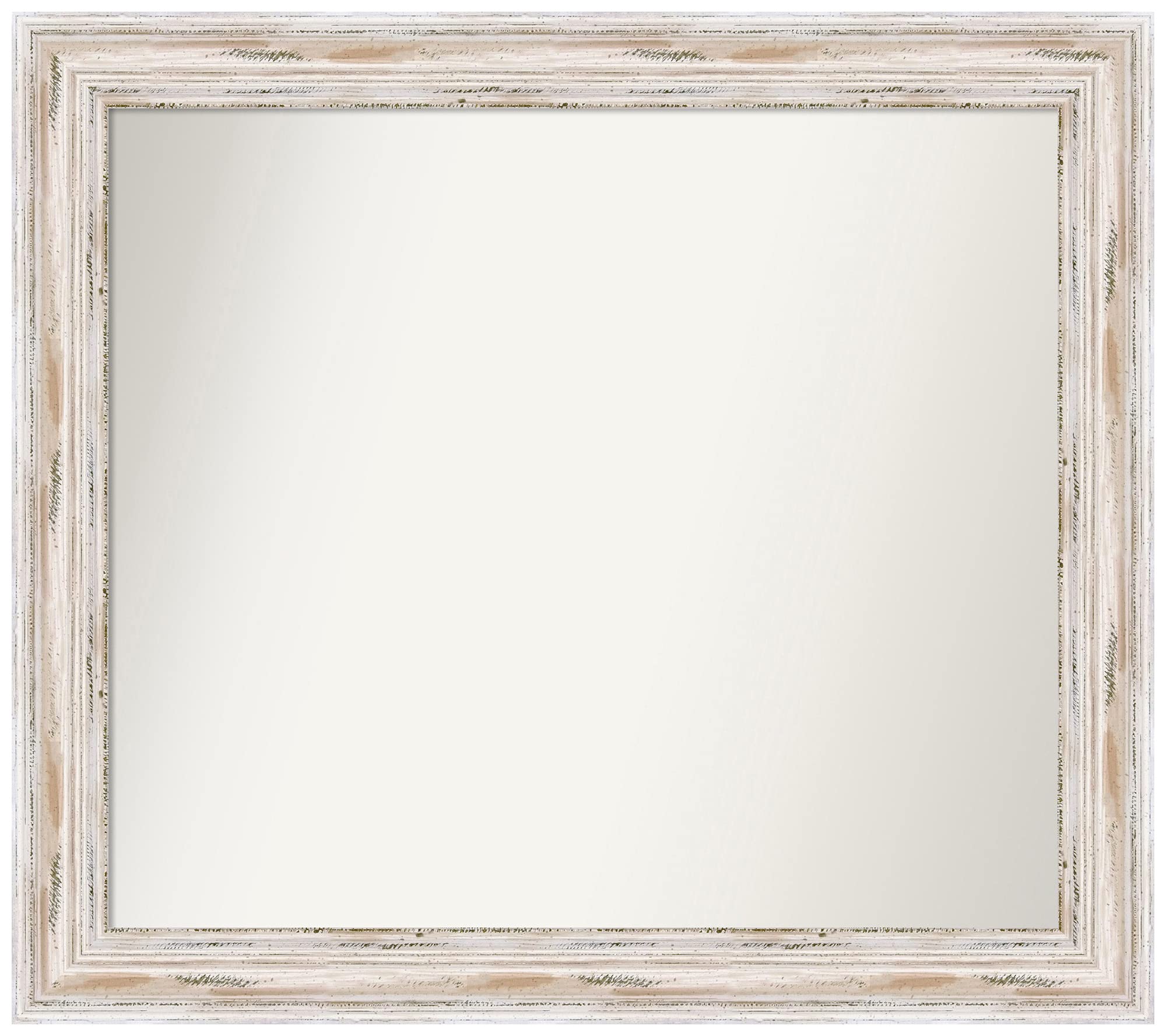 Amanti Art Alexandria White Wash Non-Beveled Custom Wall Mirror 31x35 Inch - Bathroom, Living Room, Bedroom Decor - White Framed Mirror with Various Custom Sizes Available