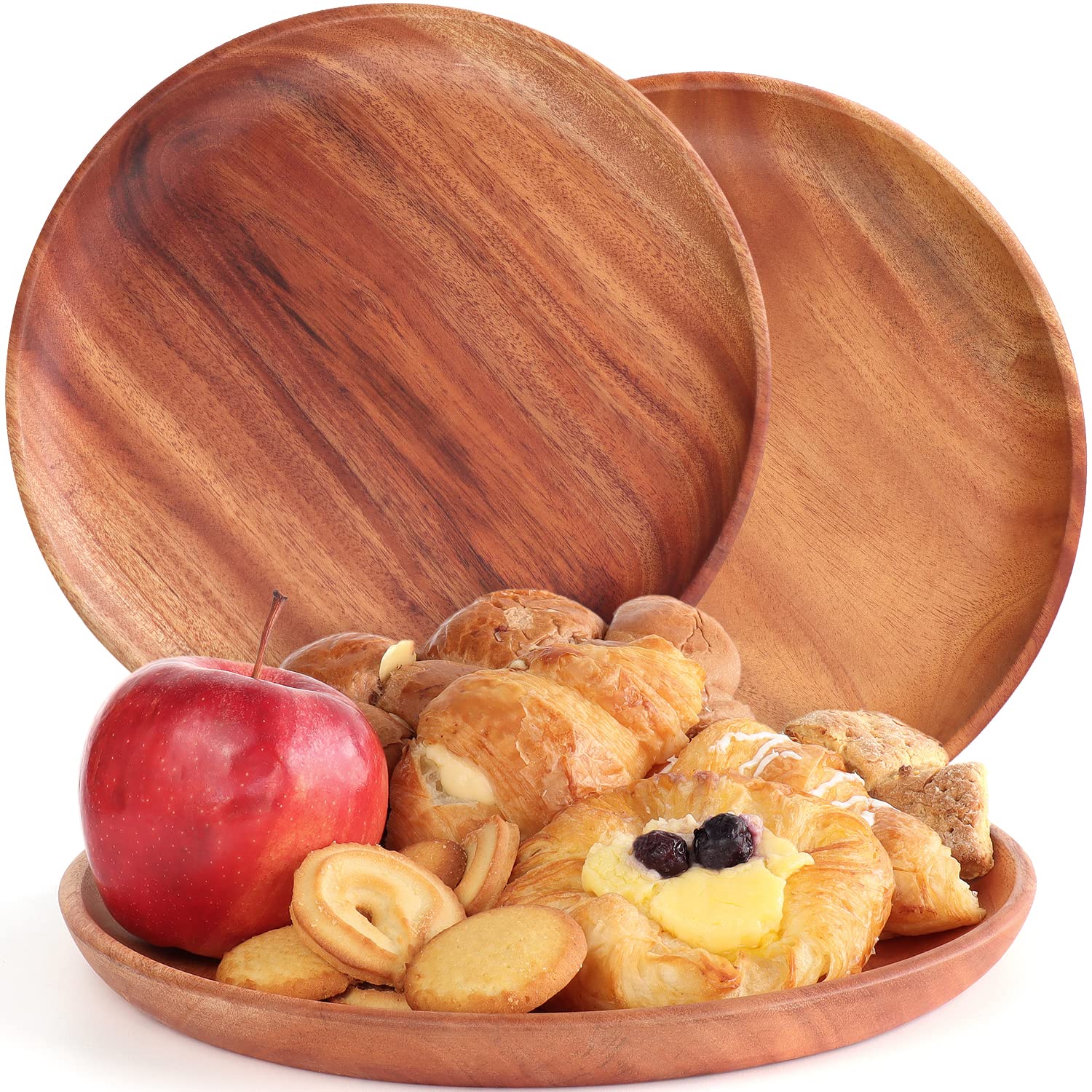 FANICHI 10-inch Wooden Dinner Plates Set (3-Pack) - Unbreakable & Lightweight for Home, Gifts
