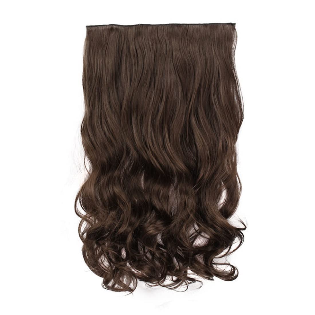 24 Inch Brown Clip-In Synthetic Hair Extensions - 5 Clips Heat Resistant Curly Human Hair Extensions for Women - Full Head Voluminous Hairstyles for Parties, Weddings & Daily Wear