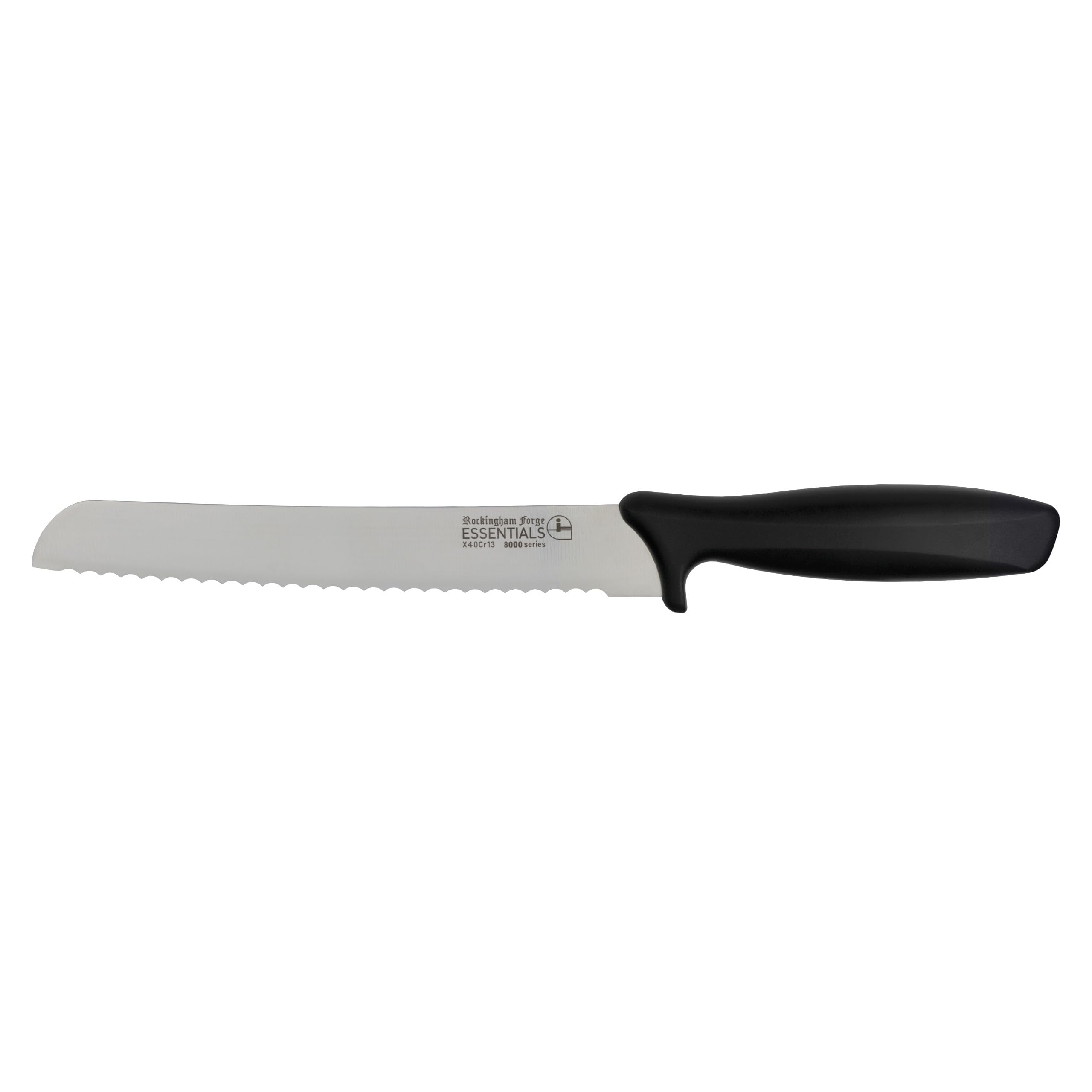 Rockingham Forge Essentials 8007 8-Inch Lightweight Stainless Steel Bread Knife with Ergonomic Black Handle - Perfect for Slicing Bread, Cakes & Pastries | Kitchen & Bakery Essential