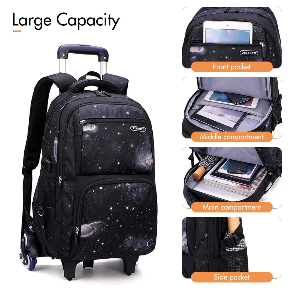 Kids Rolling Backpack with Wheels - School Bookbag for Boys & Girls, Wheeled Luggage Trolley with Lunch Box & Pencil Case (Black) - Perfect for School, Travel & Daily Use