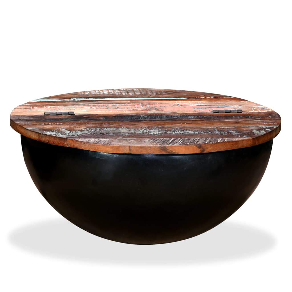 Tikarti Solid Reclaimed Wood Coffee Table with Black Bowl Shape - Perfect for Living Room, Lounge & Modern Home Decor
