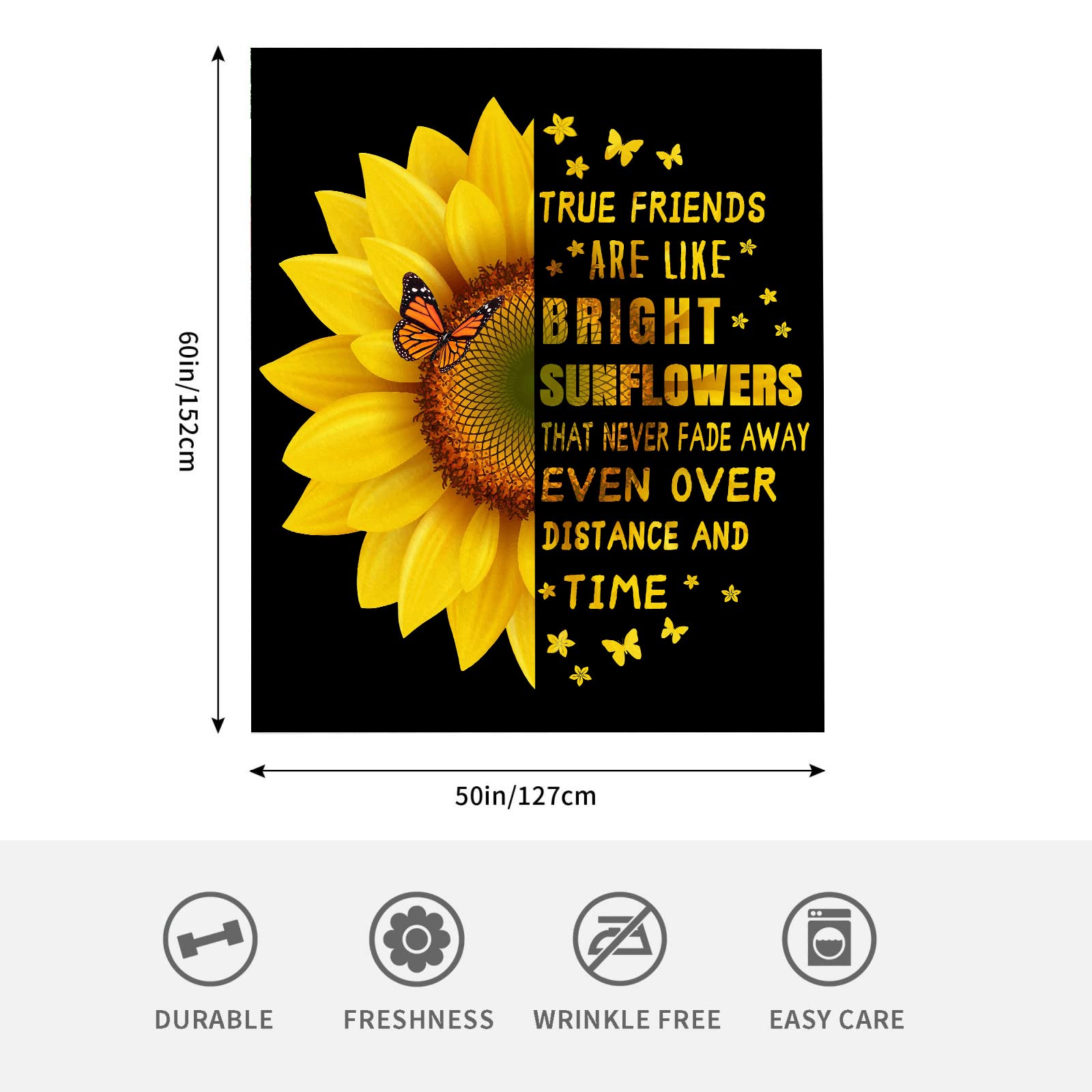 Best Friendship Gifts for Women - Sunflower Butterfly Yellow Blanket (50