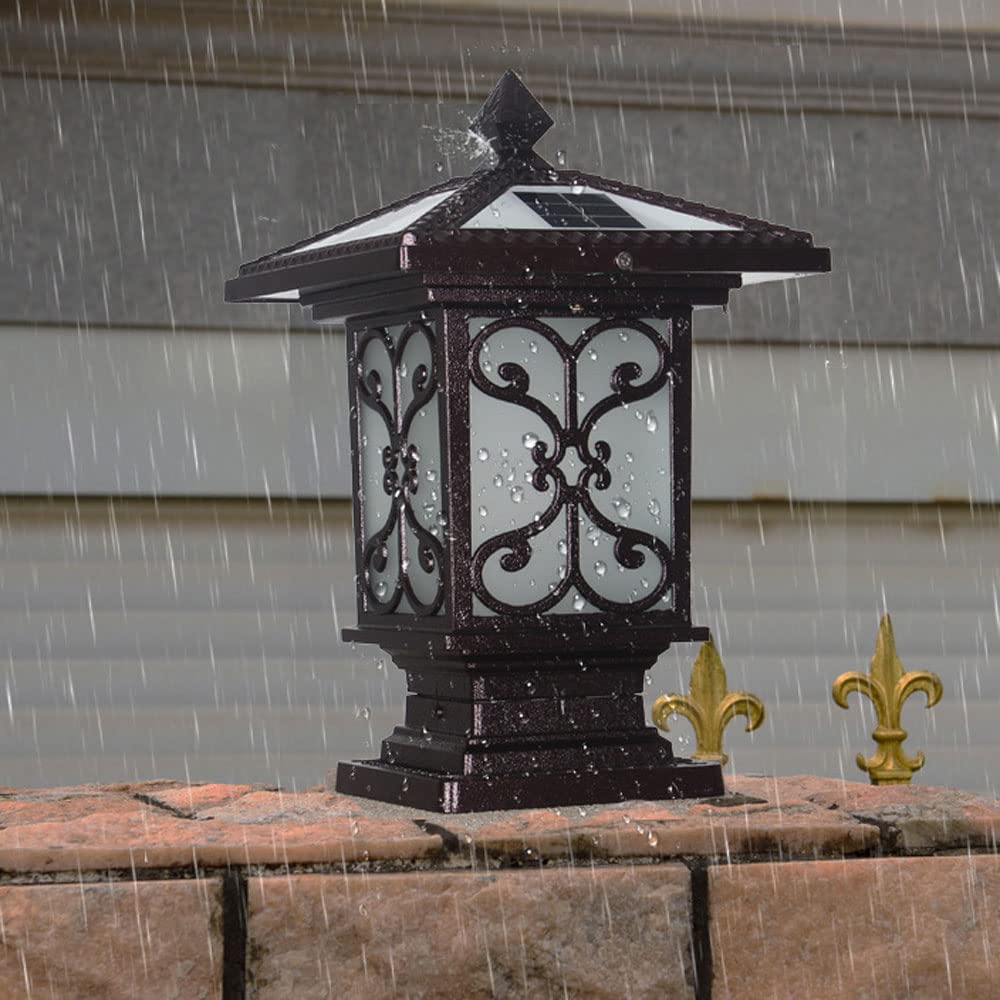 Solar Post Lantern Light - Waterproof Outdoor LED Square Fence Lamp for Garden, Courtyard, Porch & Terrace | European Style Solar Powered Decorative Pillar Lighting for Gates, Pathways & Landscape Accents