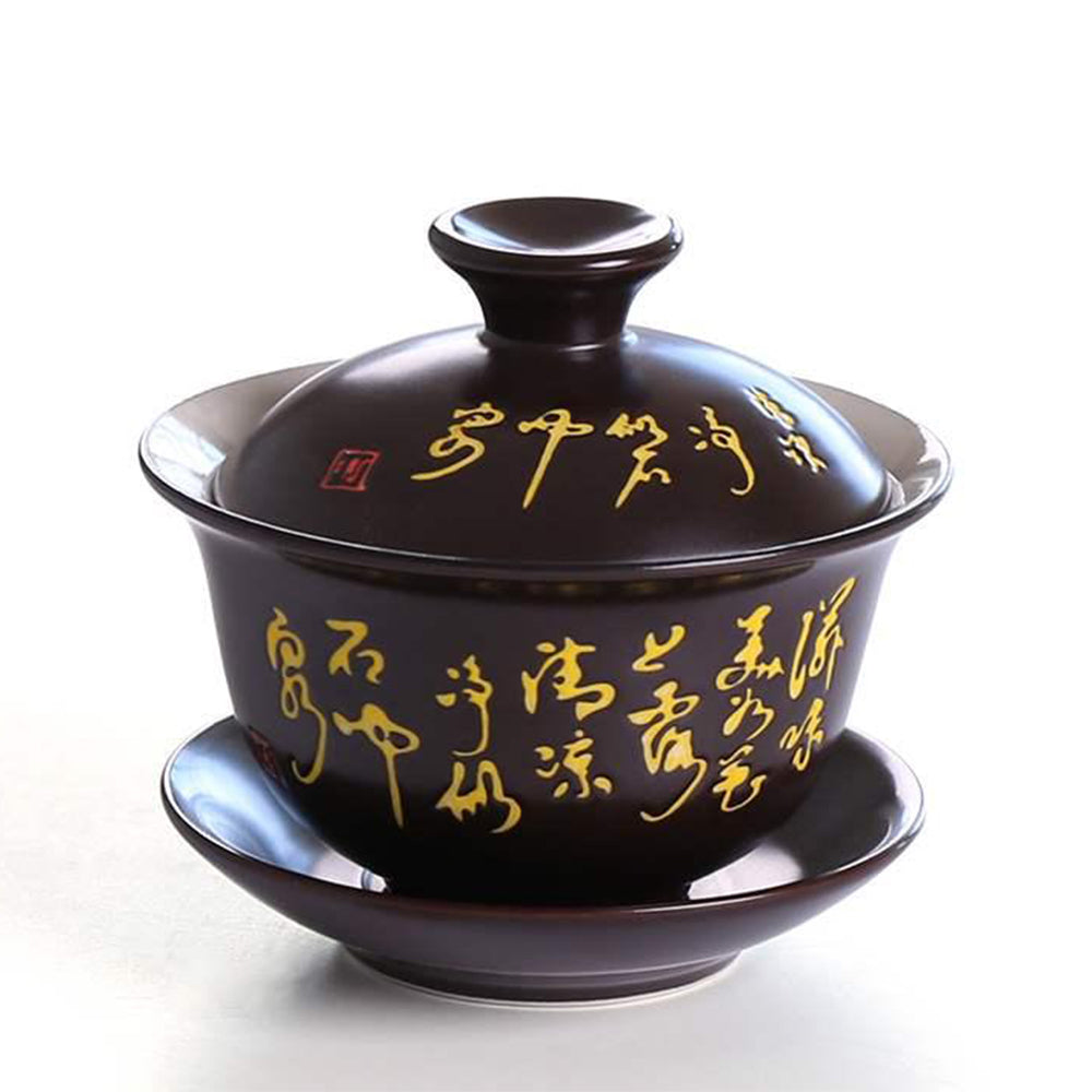 Premium Tang Peom Tea Set with Maitreya Buddha Tea Tray - Traditional Chinese Ceramic Tea Cups & Teapot Set for Meditation, Zen Decor, and Home Tea Ceremonies