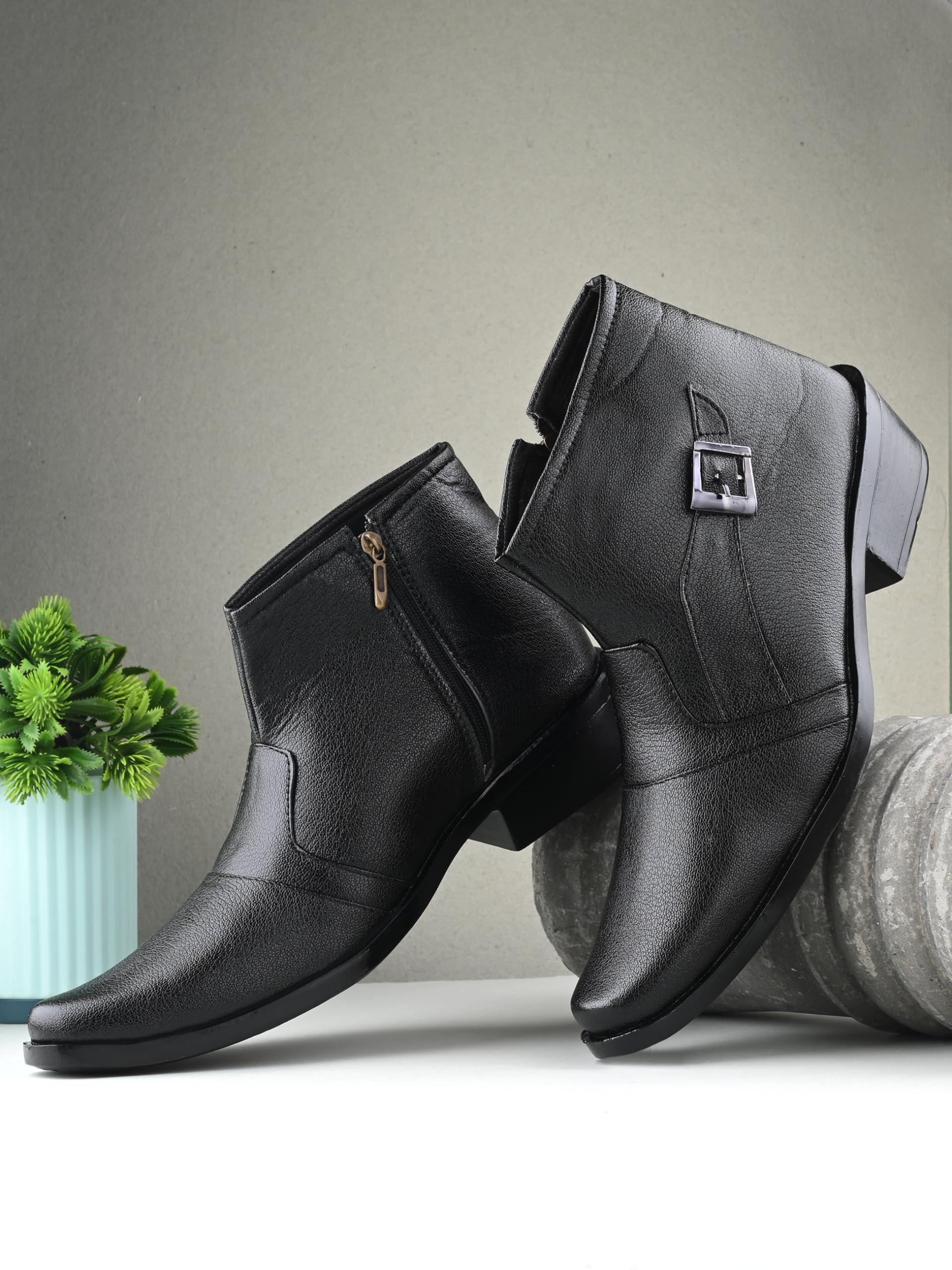 Karaddi Men's Mid Top Ankle Boots with Zipper - Aa001 - Stylish & Comfortable Footwear for Casual Outings, Work, and Outdoor Adventures
