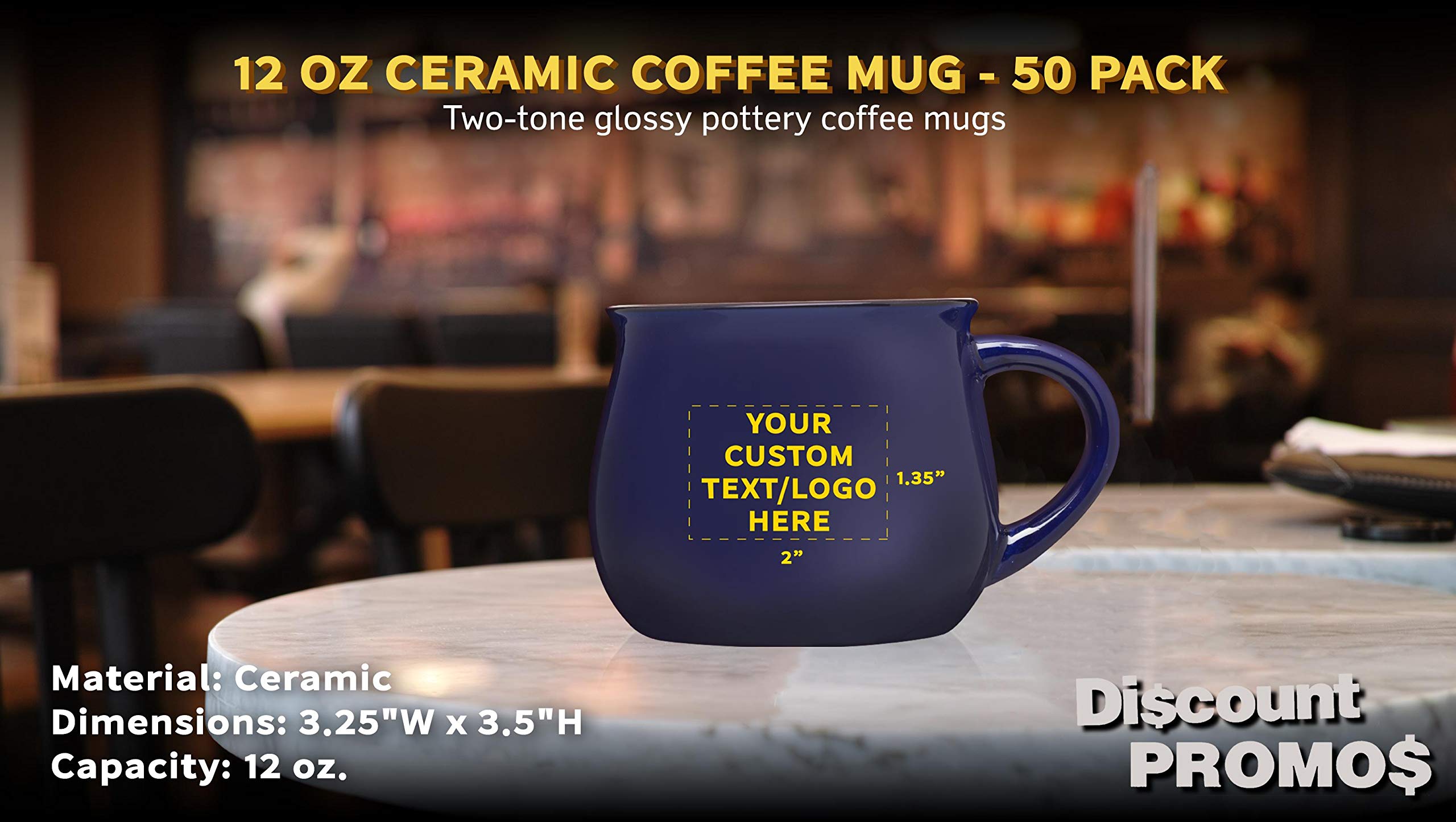 Custom Glazed Campfire Coffee Mugs 12 oz Set of 50 - Personalized Bulk Coffee Cups for Camping, Picnics & Outdoor Adventures - Durable Cobalt Blue Ceramic Mugs for Coffee, Tea, Hot Chocolate & Beverages - Perfect for Restaurants, Cafes & Corporate Gifts
