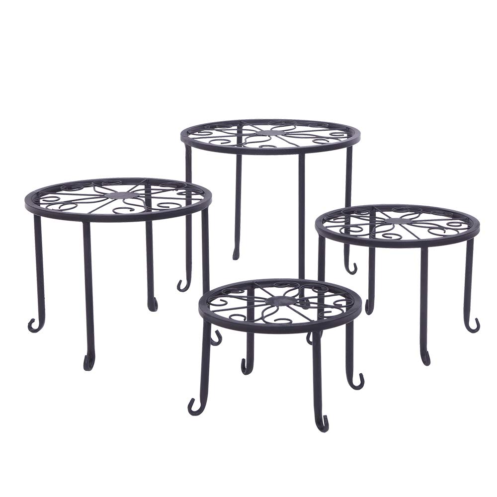 4-Tier Round Metal Plant Stand Shelf - Classic Black Flower Pot Holder for Indoor & Outdoor Plants - Perfect for Patio, Garden, Home Decor and Plant Display