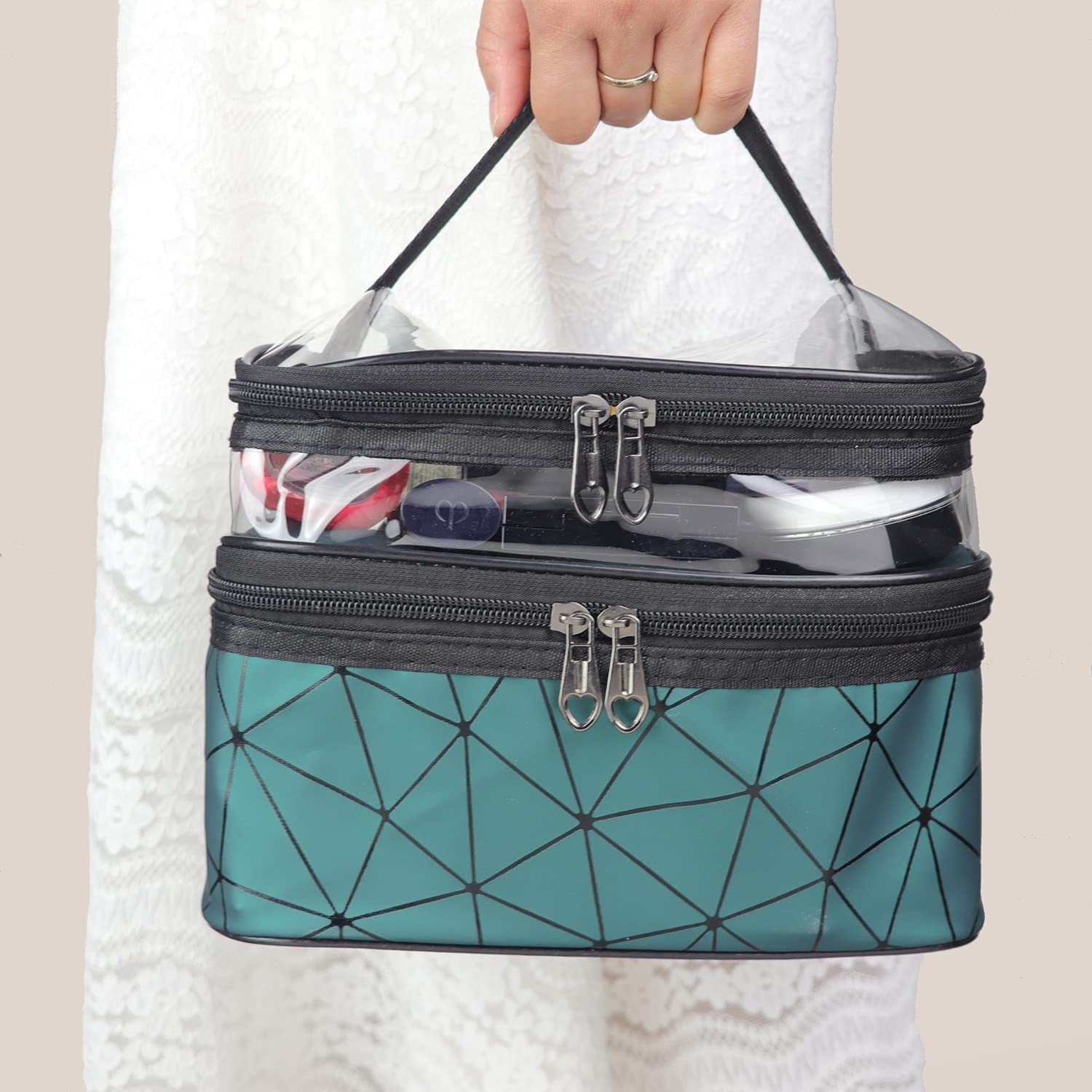 Koyet Double Layer Travel Makeup Bag - Waterproof Cosmetic Organizer & Toiletry Case for Women (Multi Color) | Perfect for Air Travel, Gym, Beach & Daily Essentials Storage