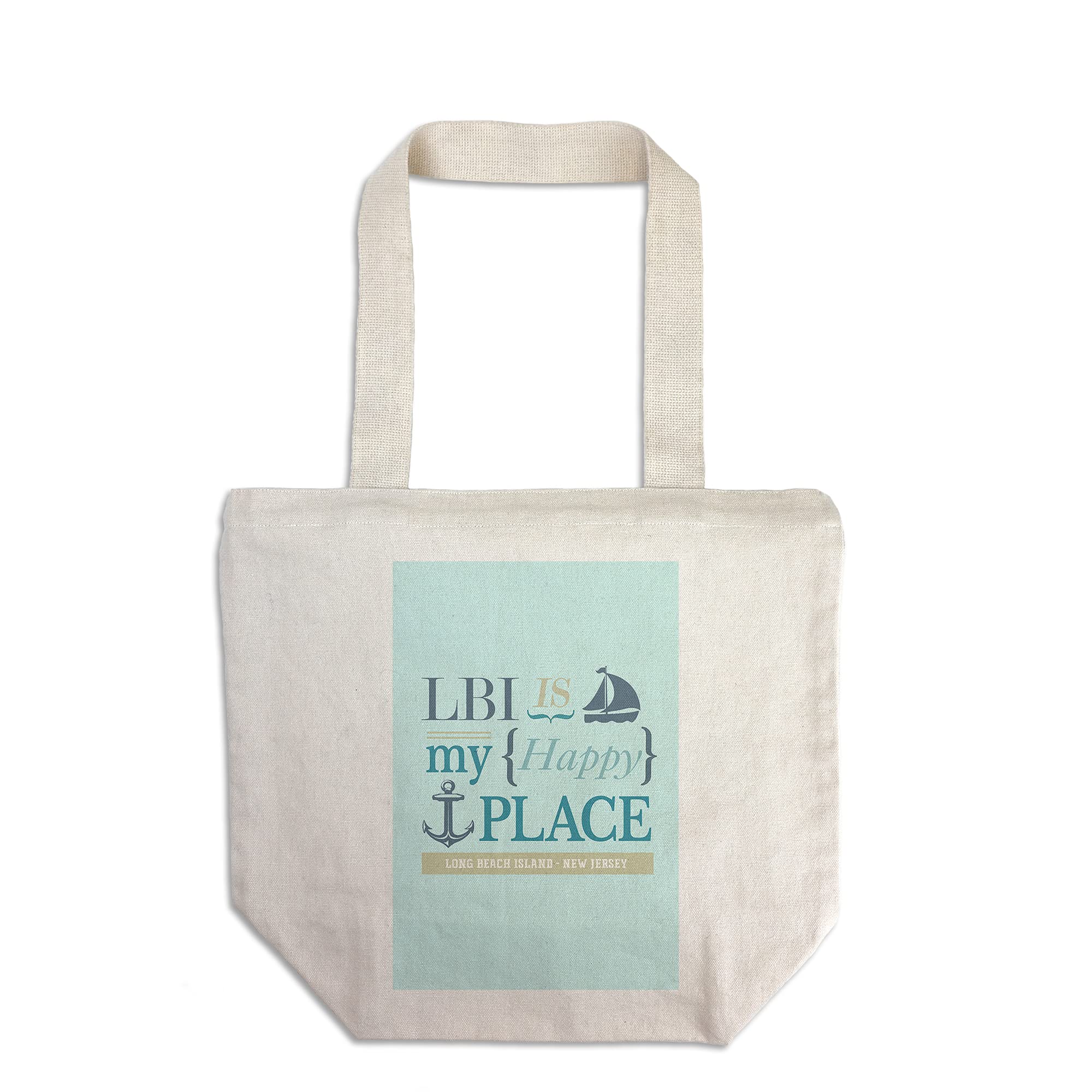 Lantern Press Long Beach Island New Jersey LBI is My Happy Place #2 Teal - 100% Cotton Canvas Reusable Tote Bag for Shopping, Beach Trips & Everyday Use
