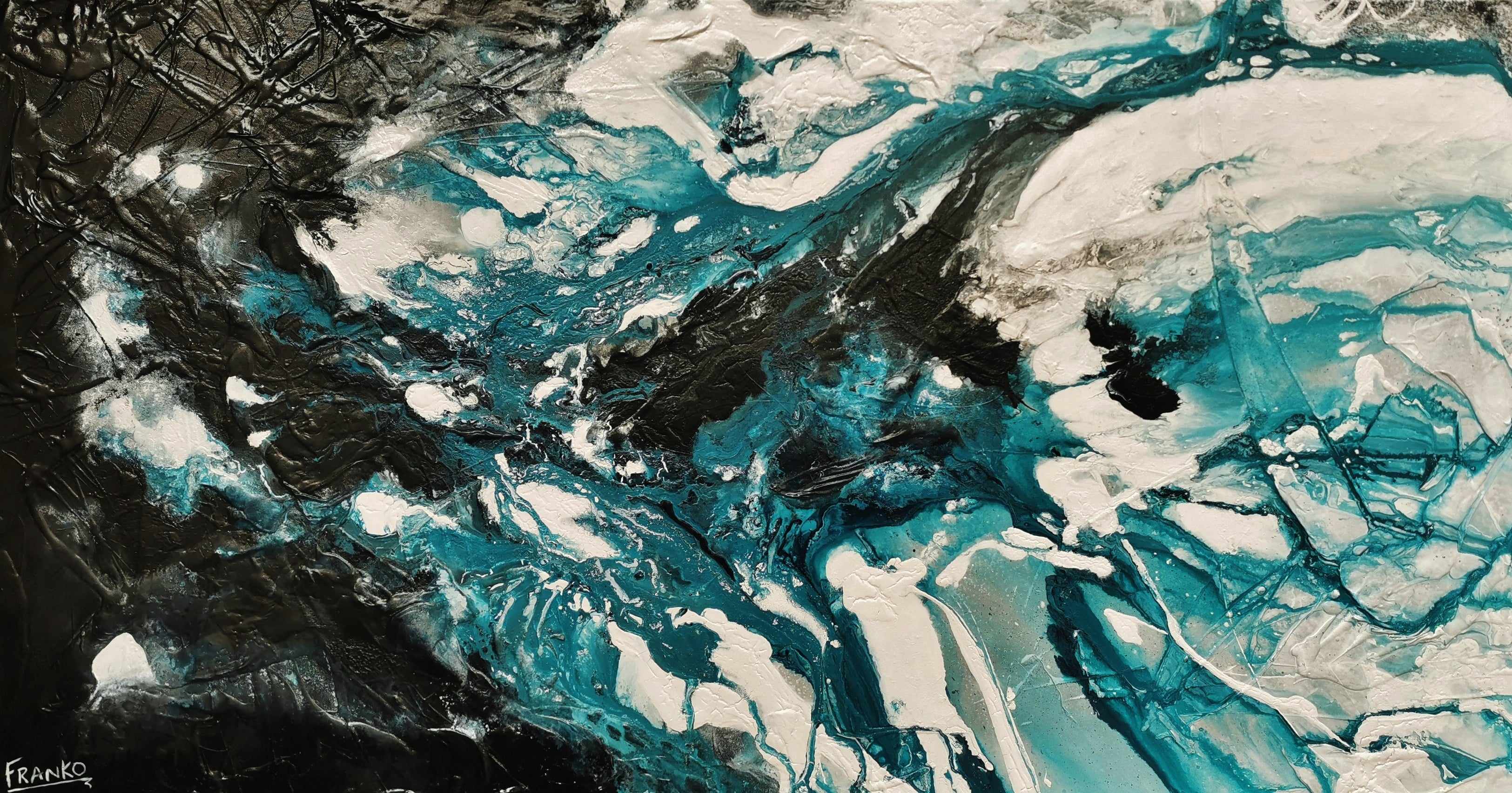 Deep Southern 190cm x 100cm Teal Black Textured Abstract Canvas Art - Perfect for Living Room, Bedroom or Office Wall Decor