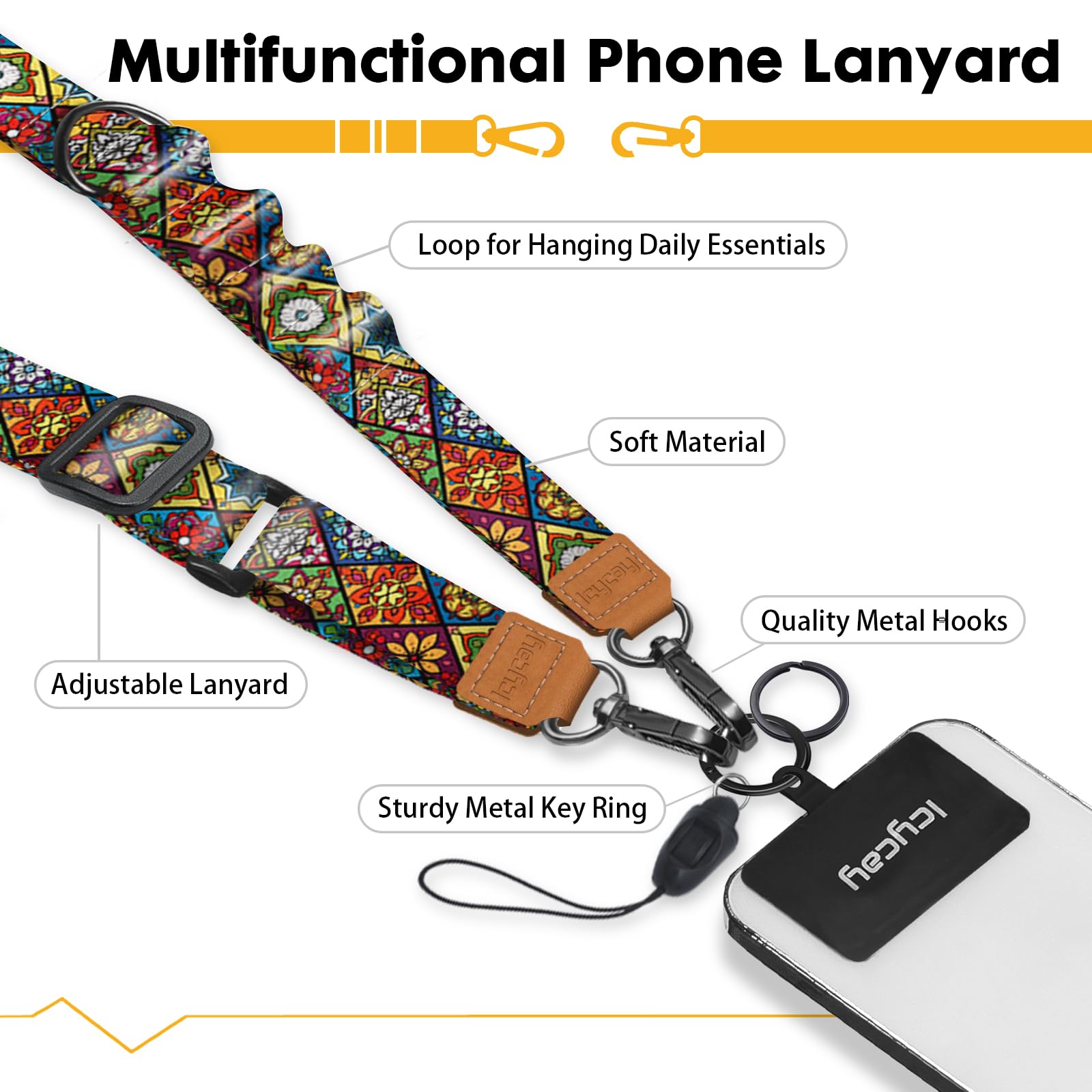 Boho Adjustable Phone Lanyard Crossbody - Anti-Theft Neck Strap for iPhone, ID Holder & Keys | Perfect for Travel, Concerts & Everyday Use