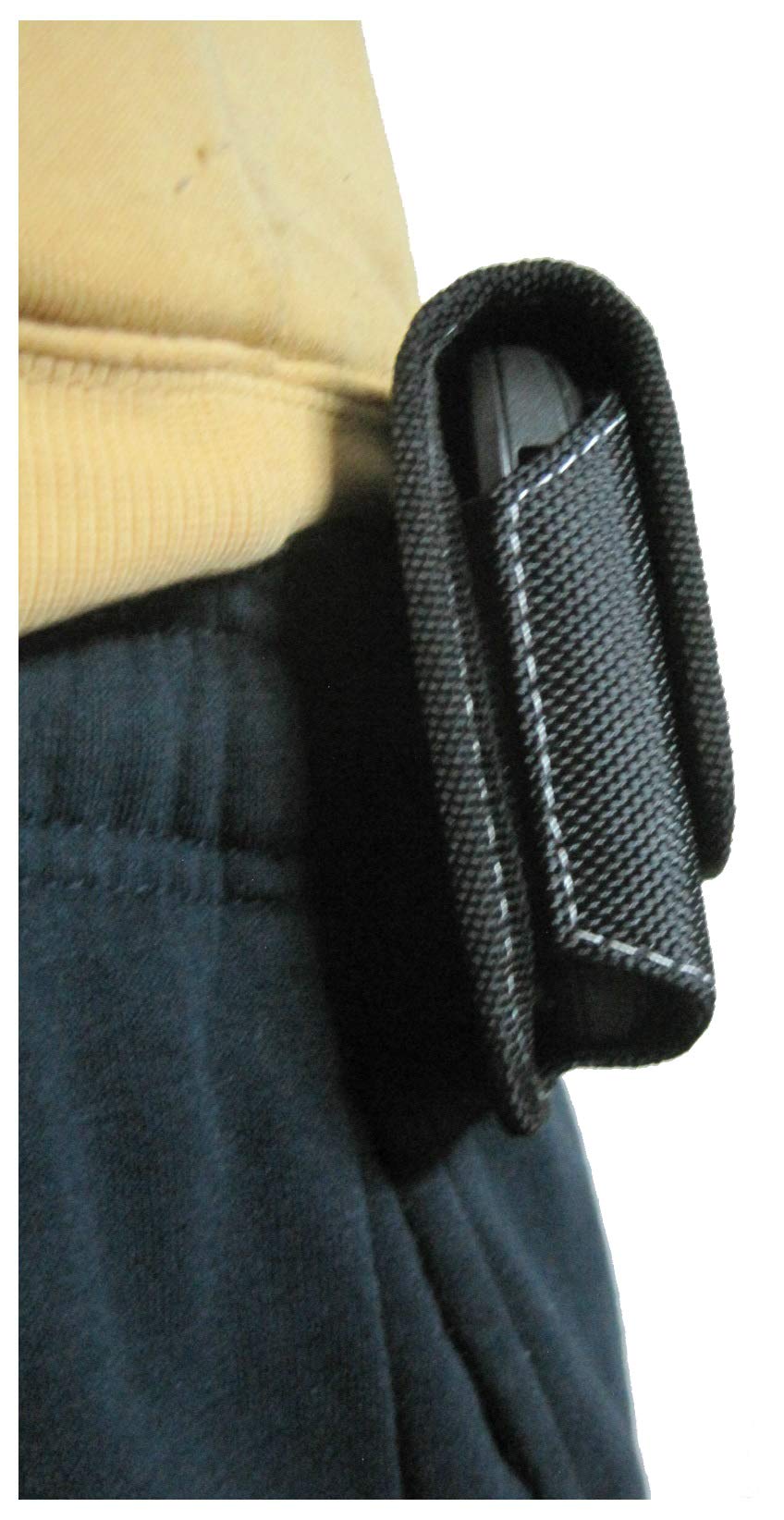 Nylon Cell Phone Holster Pouch for Galaxy S23FE/A25/A23/A14/A13/A20/A50 - Compatible with Otterbox Commuter/Defender Cases - Rugged Belt Loop Clip Holder with Magnetic Closure (Black-Horizontal) - Perfect for Work, Hiking, and Outdoor Activities