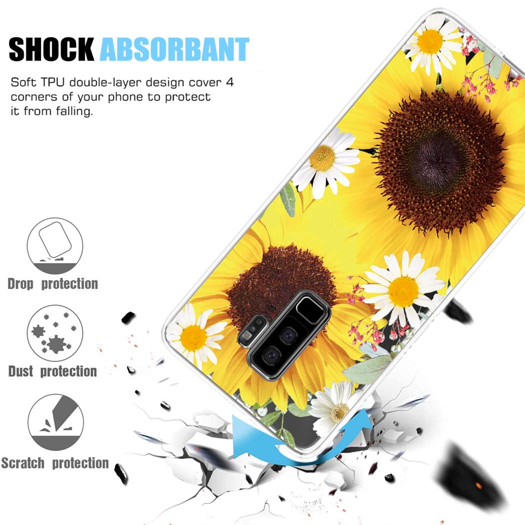 Samsung Galaxy S9 Plus Phone Case - Clear Soft TPU Shockproof Protective Cover for Women & Girls | Trendy Sunflower Design | Perfect for Everyday Use, Work & Travel
