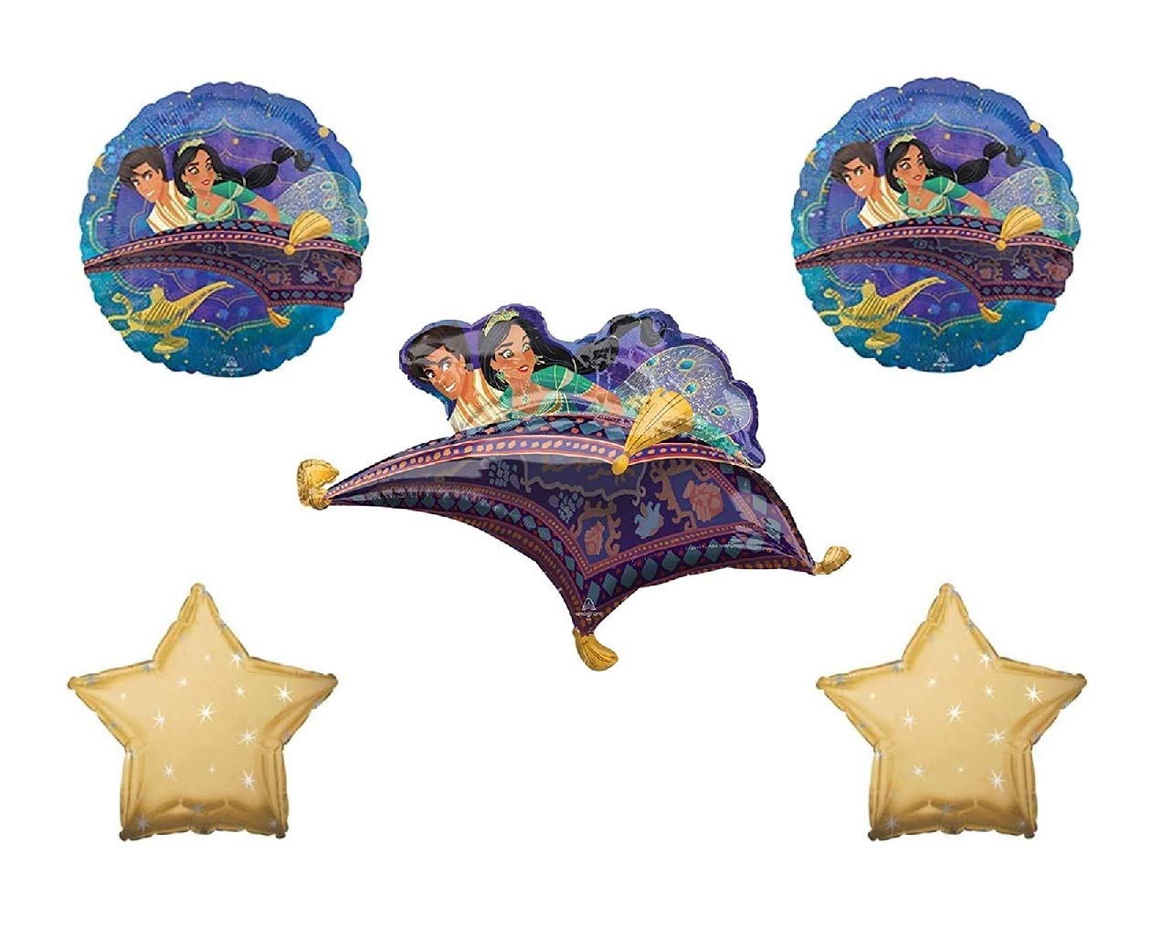 Aladdin 5-Piece Birthday Party Balloon Decorations Set - Princess Jasmine Theme Balloons for Disney Party Decor, Baby Shower & Kids Birthday Celebration