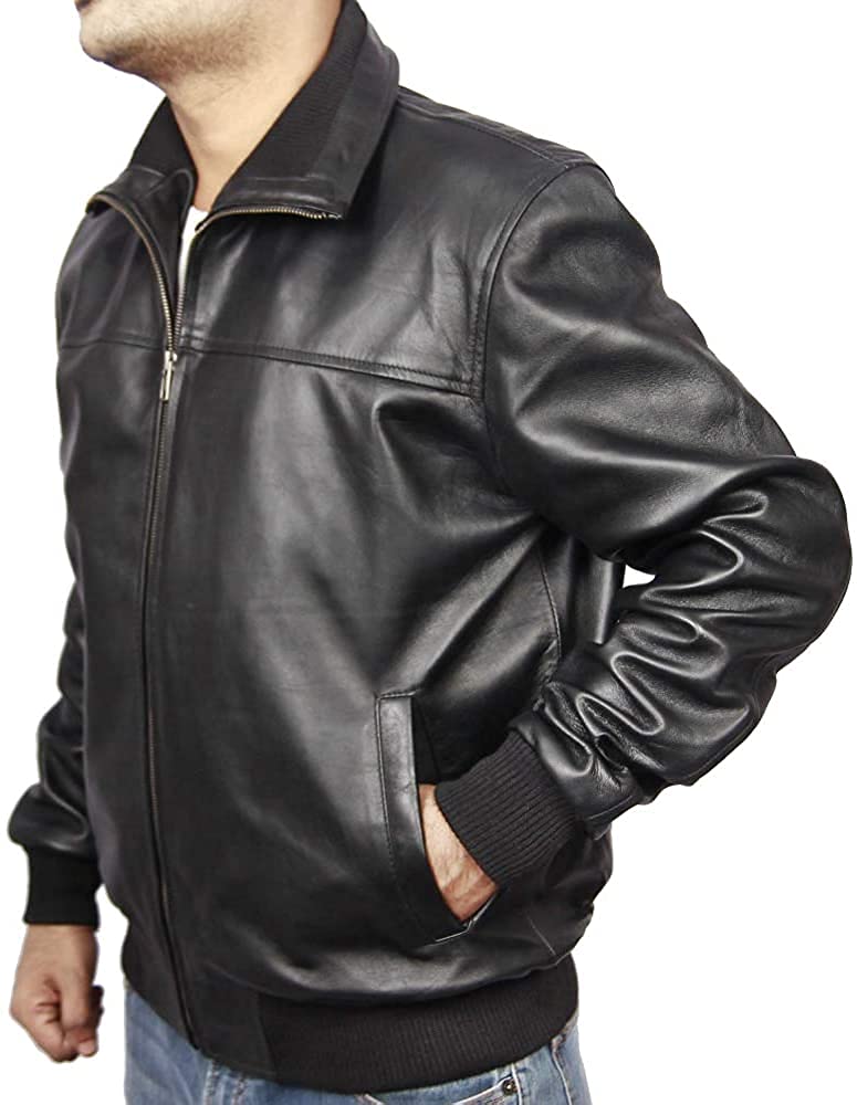 Stylish Genuine Sheepskin Leather Jacket for Men - Bomber Style VM19217202 | Perfect for Casual Wear, Night Out & Motorcycle Riding