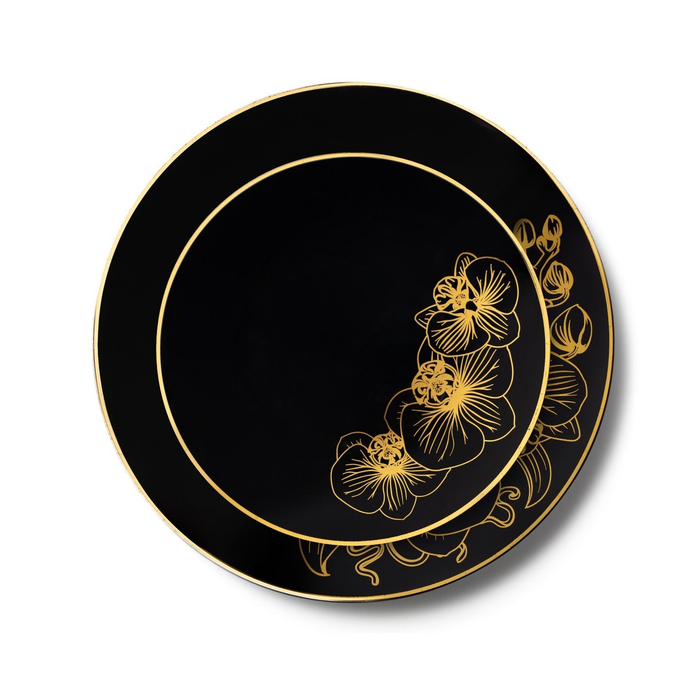 Black and Gold Plastic Party Bundle - Elegant Orchid Decor for Weddings, Birthdays & Special Events | Premium Party Supplies