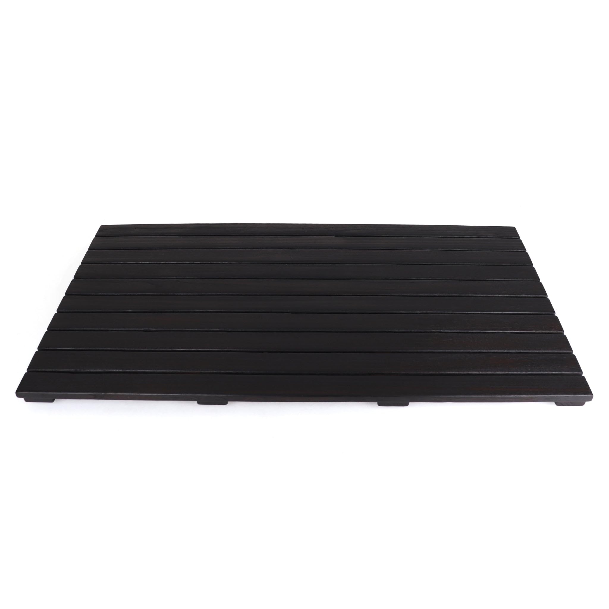 Premium Teak Wood Bath Mat - Waterproof Shower Floor Mat for Bathroom - Natural Wooden Bathtub Mat with Drainage Slats - Modern Blackened Finish - Perfect for Spa, Luxury Bathroom & Wet Areas