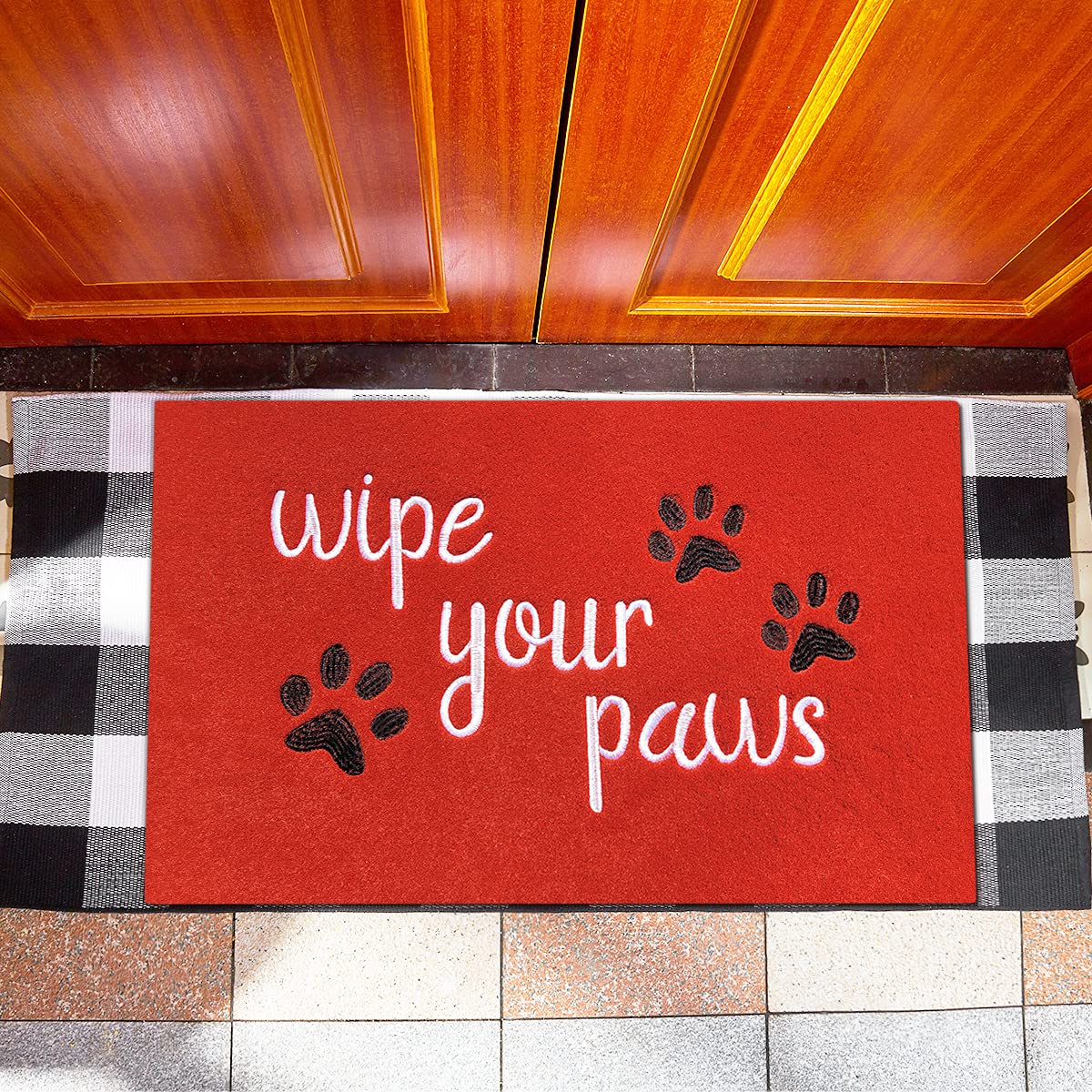 Large Non-Slip Rubber Doormat for Home Entrance - Funny Welcome Mat with 'Wipe Your Paws' Text, Durable Pet-Friendly Door Mat for Dogs - Perfect for Front Door, Porch, and Mudroom Use