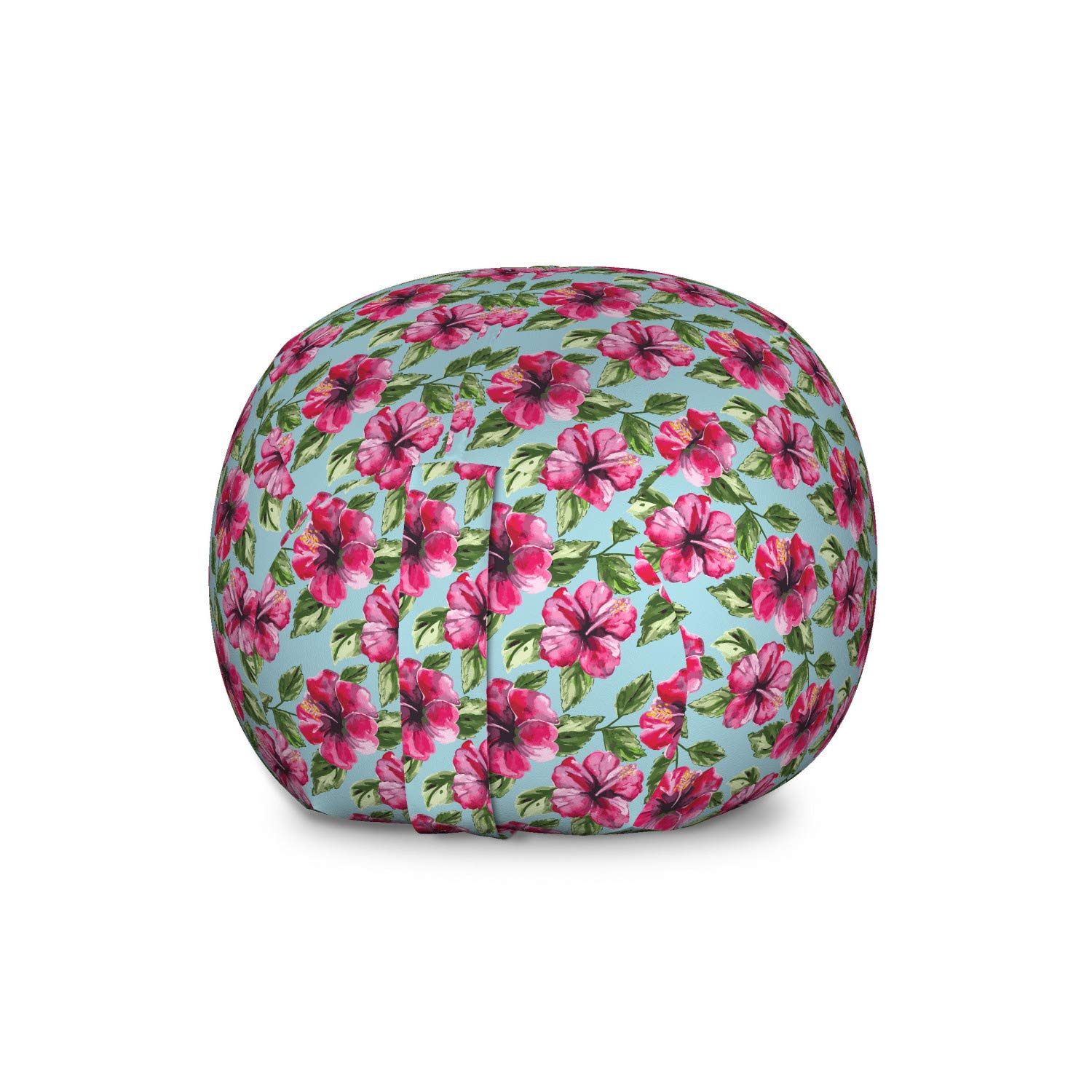 Ambesonne Large Washable Toy Storage Bag Chair - Watercolor Hibiscus & Leaves Design, Stuffed Animal Organizer in Hot Pink Eggplant | Kids Room Decor, Playroom Storage, Nursery Organization Solution