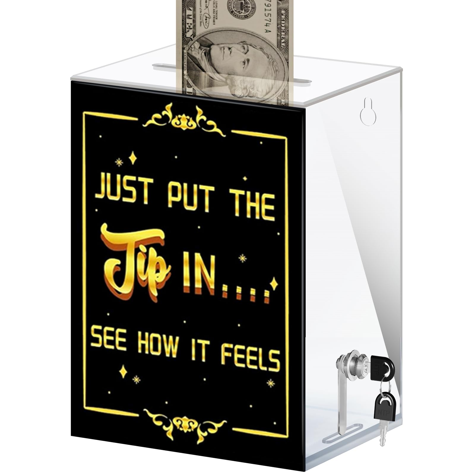 Acrylic Tip Jar with Lock & Slot - Wall Mounted Money Collection Box for Bartenders, Bars & Restaurants - Secure Cash Drop Box (6