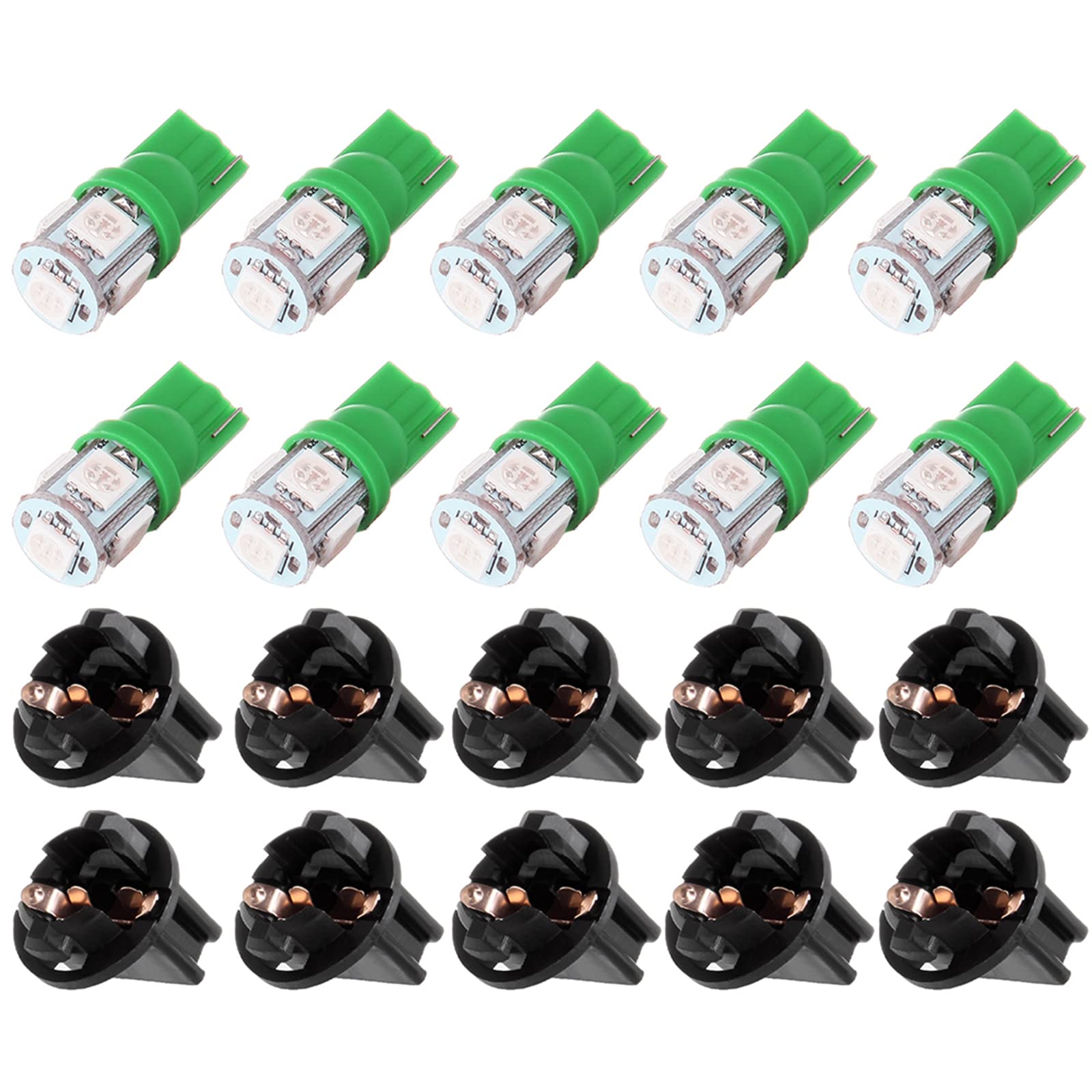10-Pack T10 5050 SMD LED Bulb PC194 Instrument Panel Cluster Dash Light - Green Twist Lock Socket for Car Dashboard, Boat, RV & Motorcycle Interior Lighting