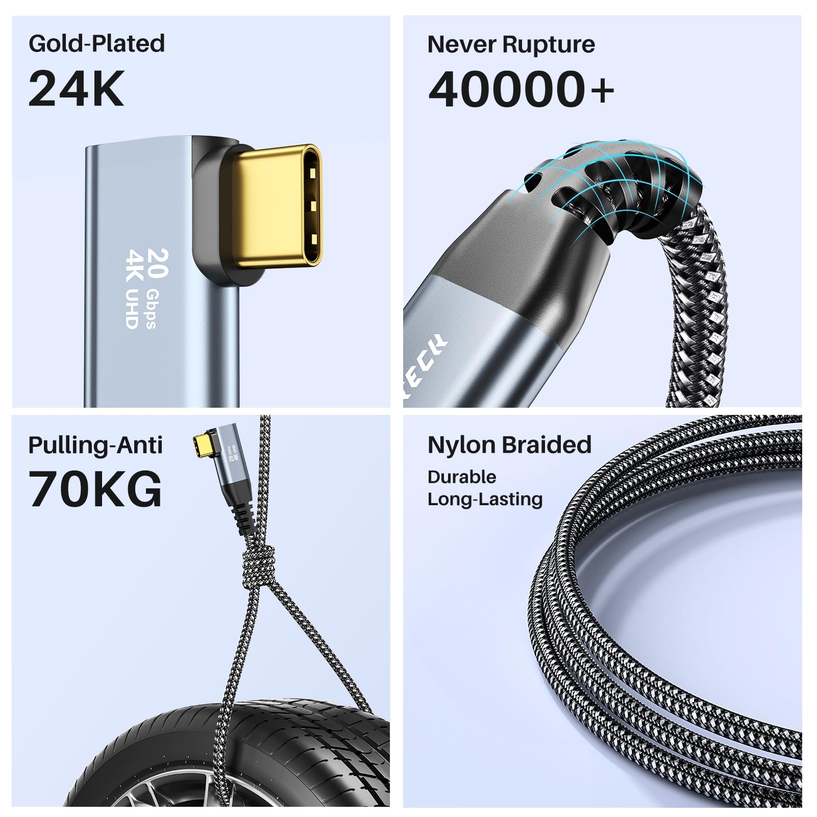 12 Inch USB C Cable 1FT - 20Gbps High Speed Data Transfer, 100W PD Fast Charging, 4K@60Hz Video - Right Angle USB C 3.2 Gen 2×2 Short Cable for iPhone 16, MacBook, iPad, SSD, KYY - Perfect for Home, Office & Travel Charging & Data Sync