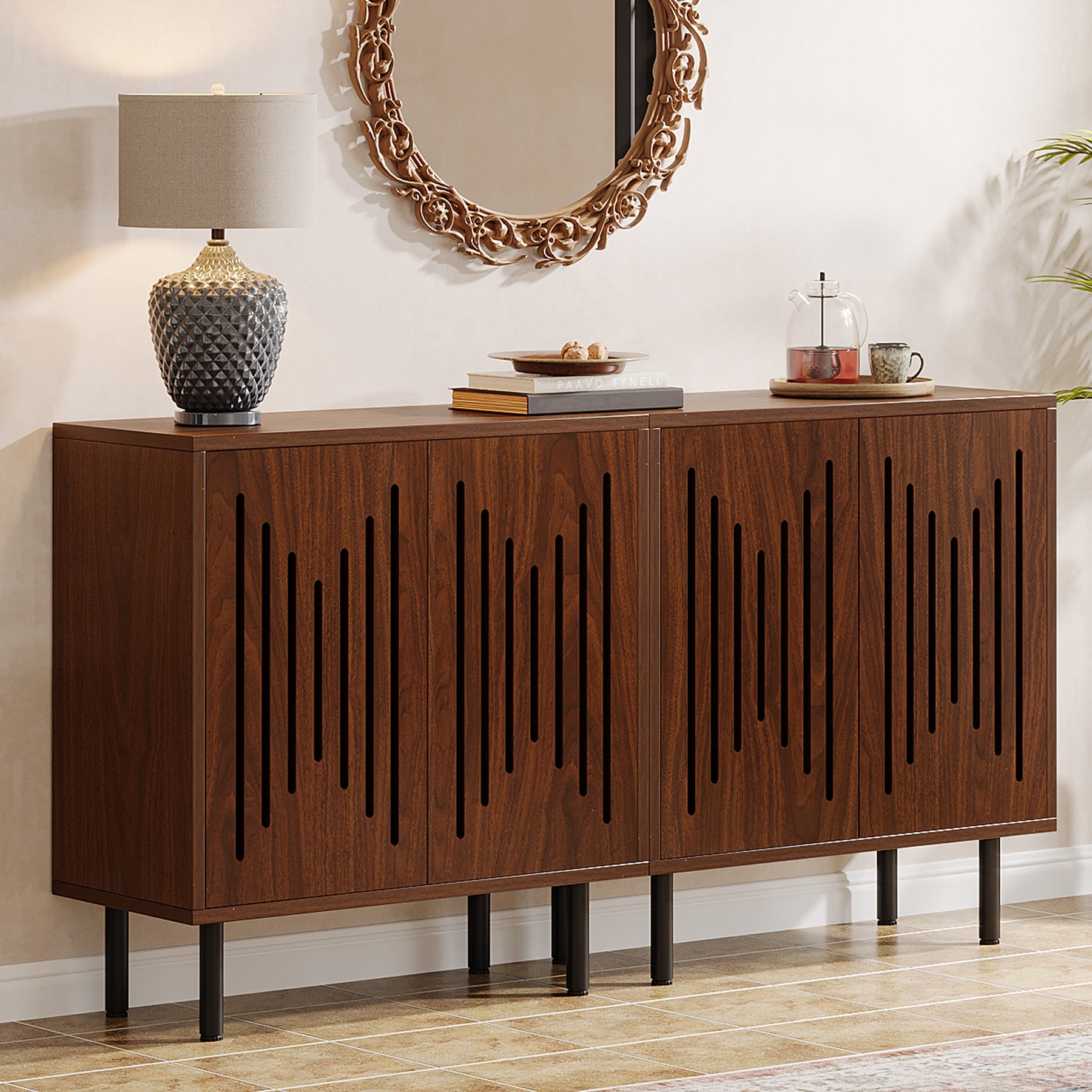 Modern Sideboard Buffet Cabinet Set of 2 - Adjustable Shelves Storage Furniture for Dining Room, Living Room & Entryway Organization