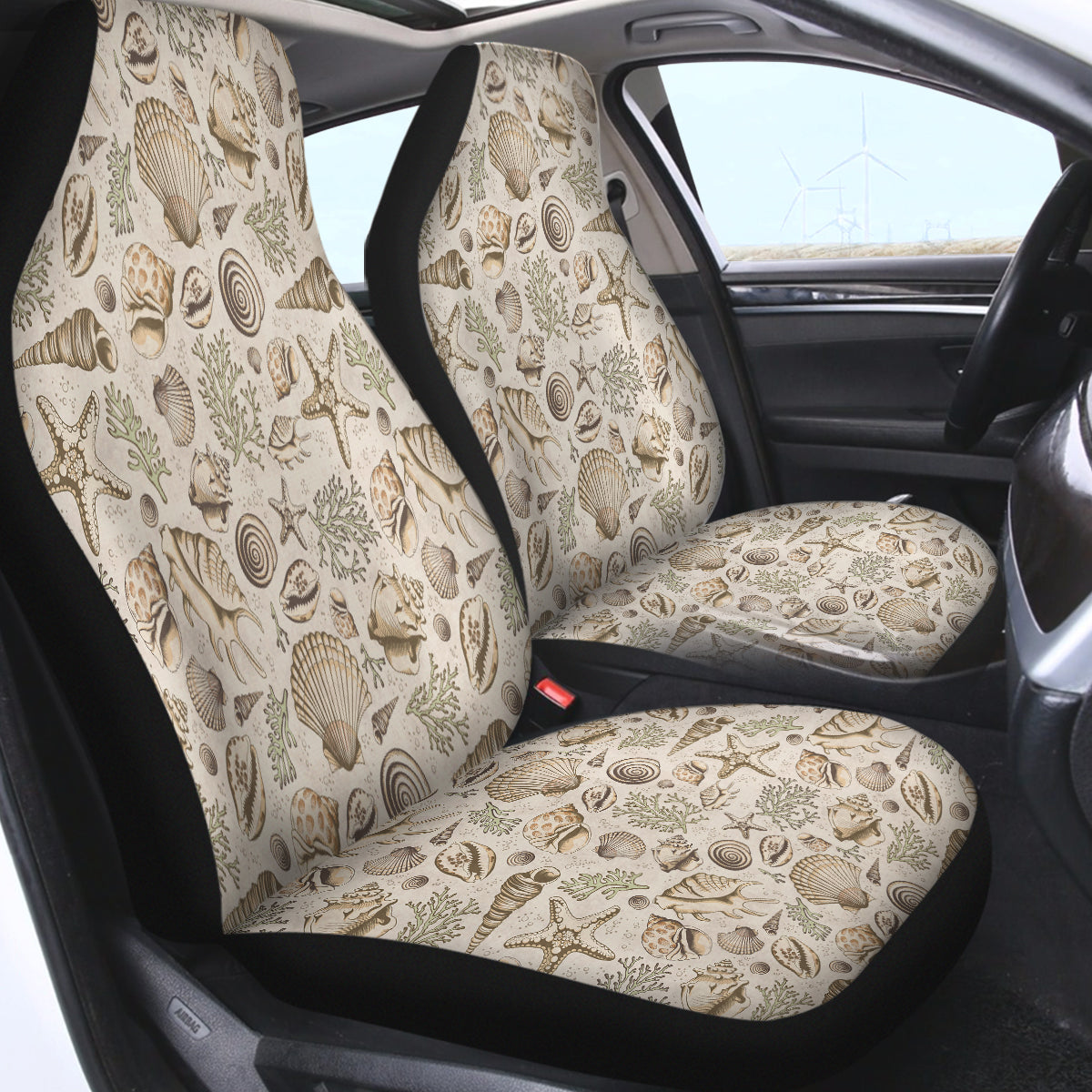 Premium Brown Seashell Pattern Car Seat Cover - Universal Fit for Cars, Trucks & SUVs - Waterproof & Non-Slip Protection - Perfect for Beach Trips, Road Trips & Daily Commutes