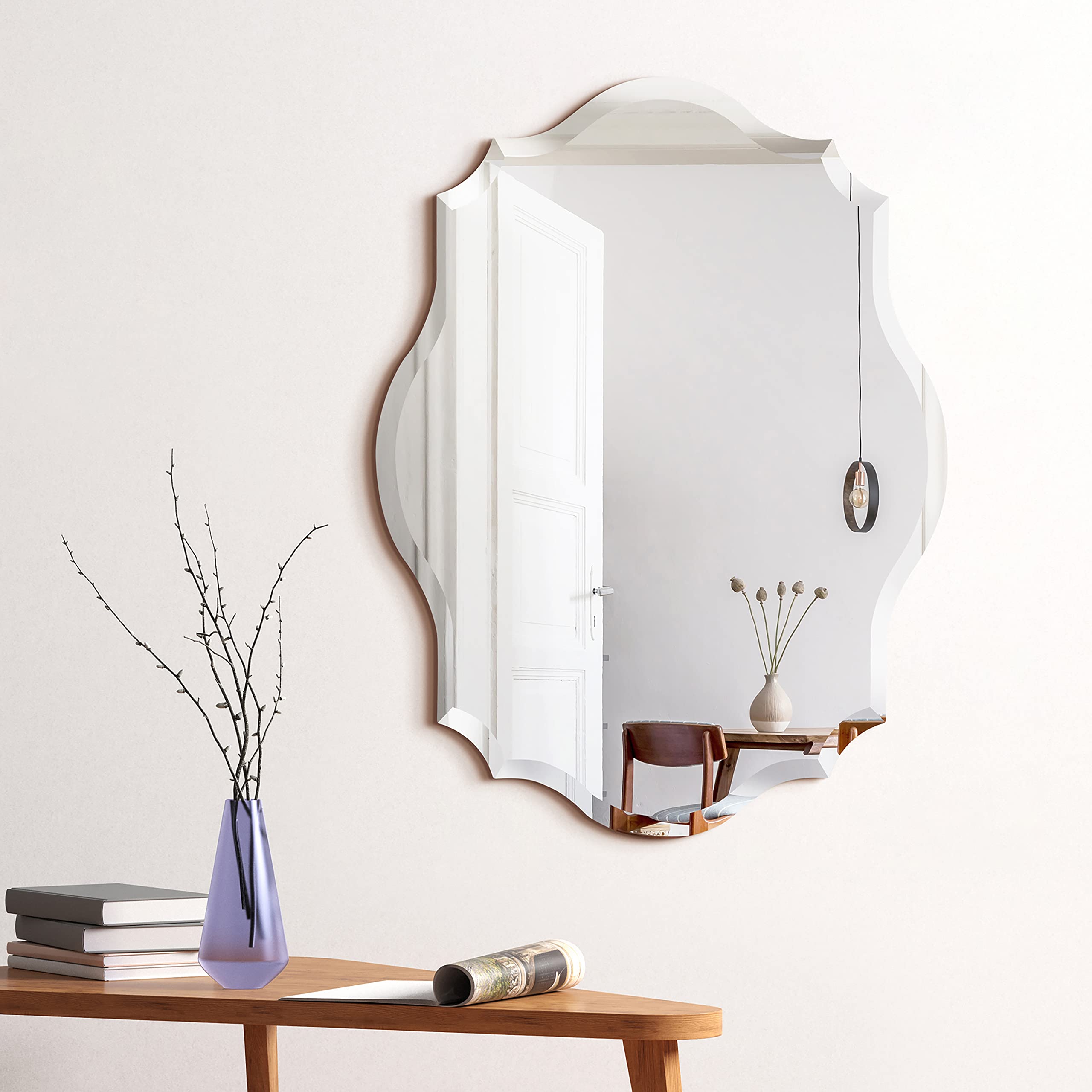 Empire Art Direct 30x40 Inch Frameless Prism Modern Wall Mirror - Oblong Scalloped Design with 1-Inch Beveled Edge - Perfect for Bathroom Vanity, Bedroom Decor & Living Room Wall Art