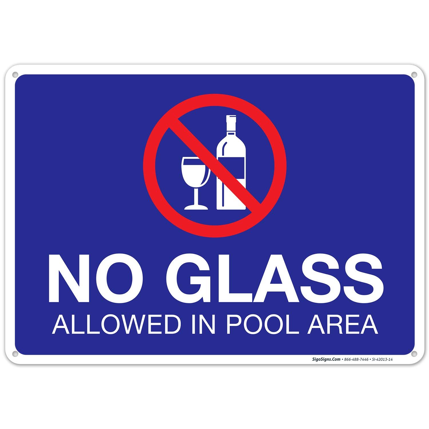 No Glass Allowed in Pool Area Sign - 10x14 Inch Rust-Free Aluminum Pool Sign | Weatherproof & Fade Resistant | Easy Mounting for Indoor/Outdoor Use | Made in USA | Perfect for Swimming Pools, Water Parks & Public Aquatic Facilities