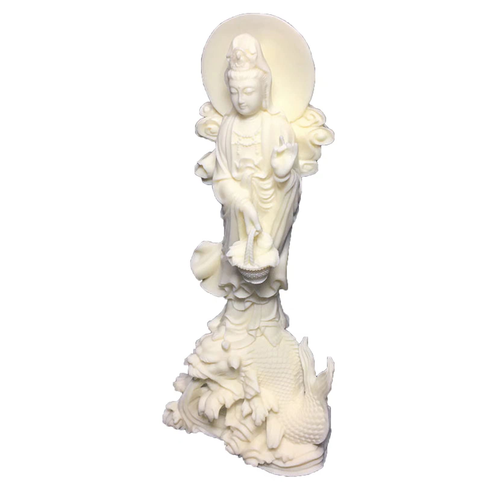 7.08 Inch White Guanyin Buddha Statue - Goddess of Mercy Quan Yin Sculpture for Home & Office Decor - Meditation Room, Yoga Studio & Spiritual Gift Idea
