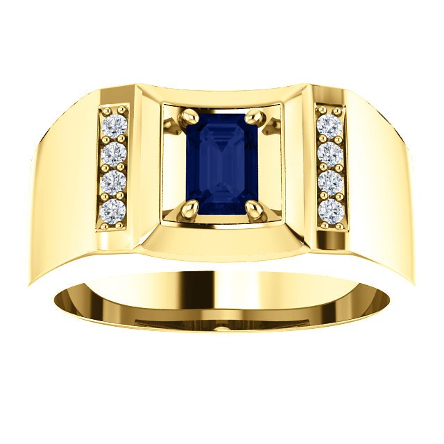 14K Gold Men's Sapphire & Diamond Ring - 3/4 CT Sapphire & 0.12 CTW Diamond Accent - Elegant Wedding Band, Anniversary Gift for Him, Perfect for Engagements & Special Occasions